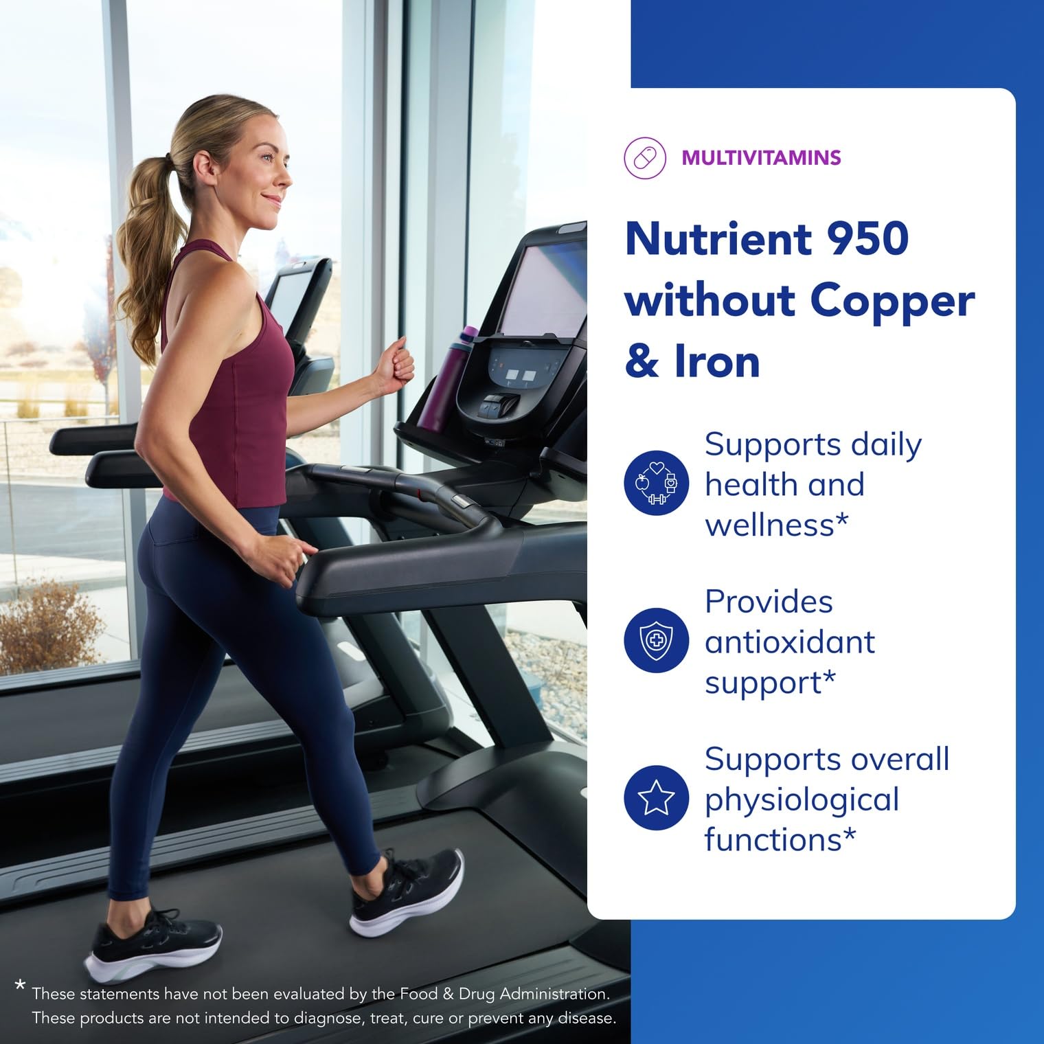 Cápsulas Nutrient 950 sin cobre e hierro, formato suave para tolerancia.