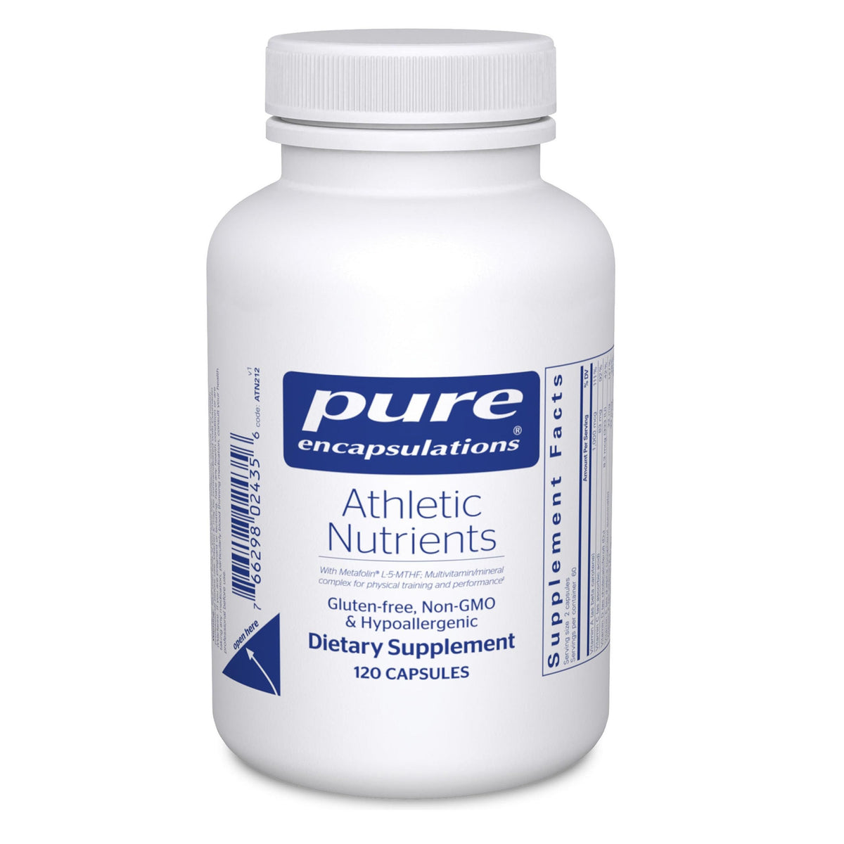 Pure Encapsulations Athletic Nutrients en botella lista para entrenamiento diario.