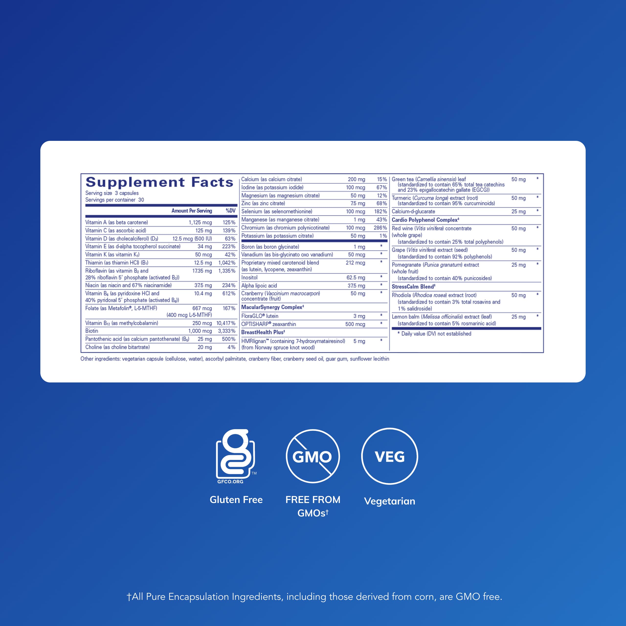 Pure Encapsulations tabletas 40+ para salud ocular y urinaria.