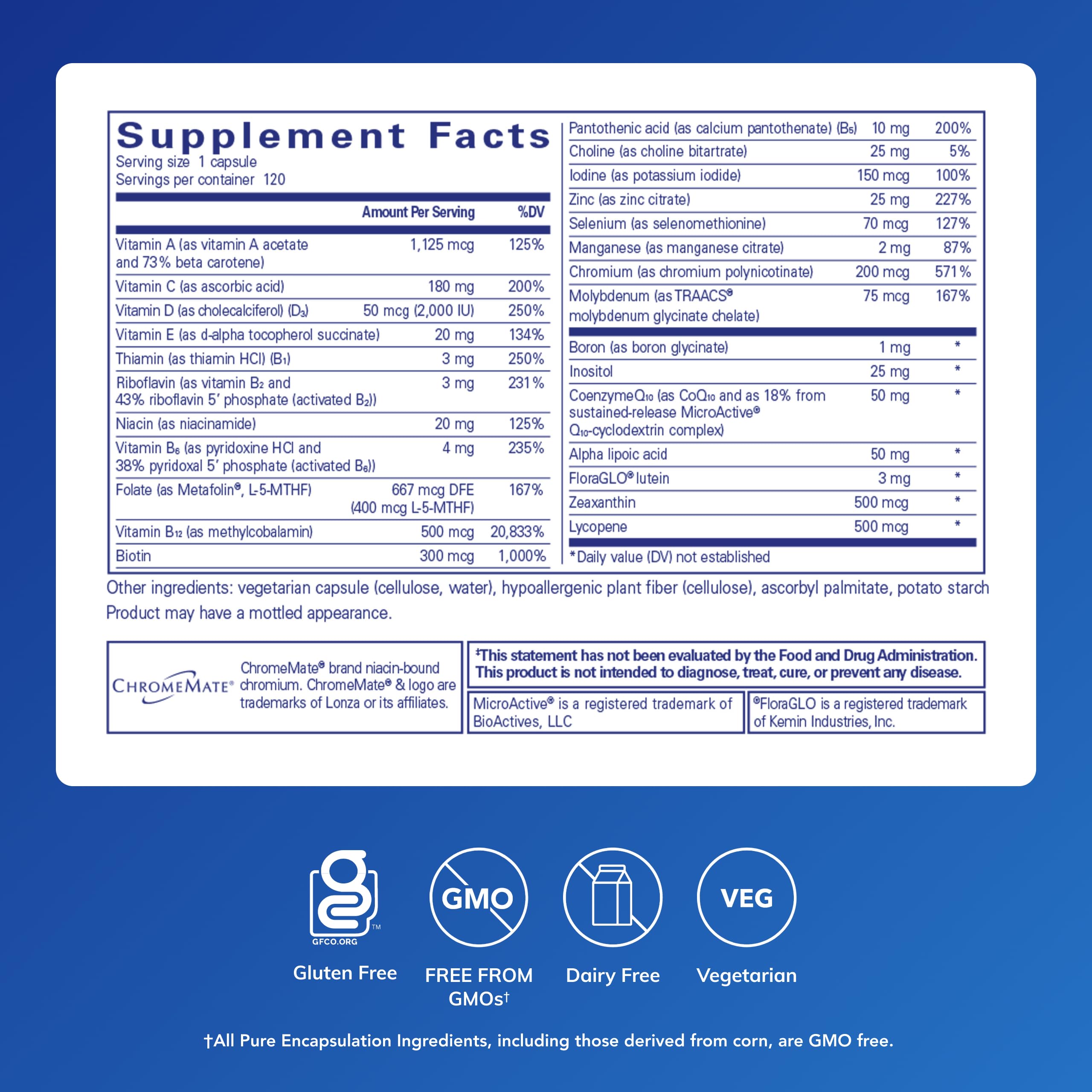 Pure Encapsulations O.N.E. Multivitamin botella de 120 cápsulas para uso continuo