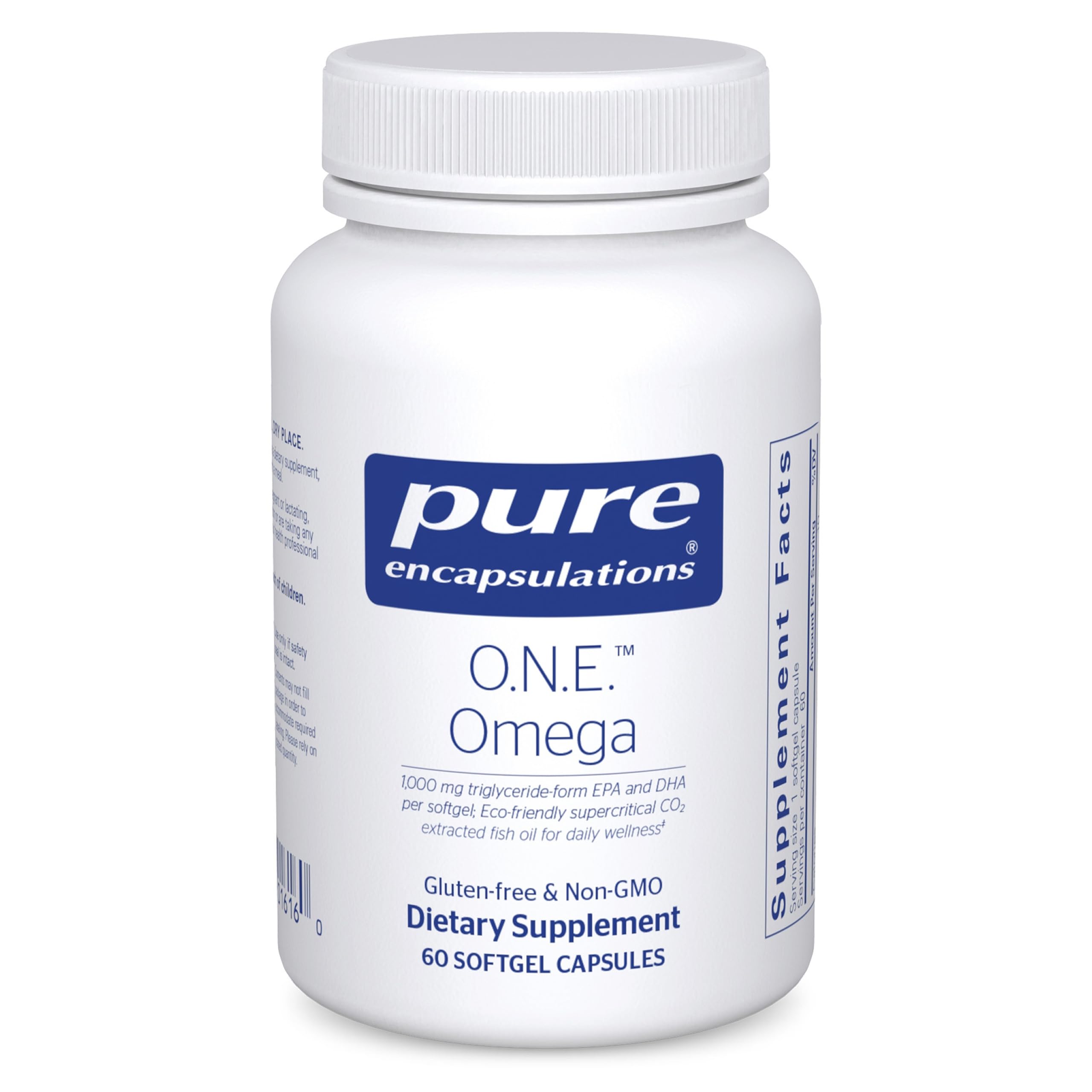 Pure Encapsulations O.N.E. Omega, botella, apoyo potencial a la salud cardiovascular.