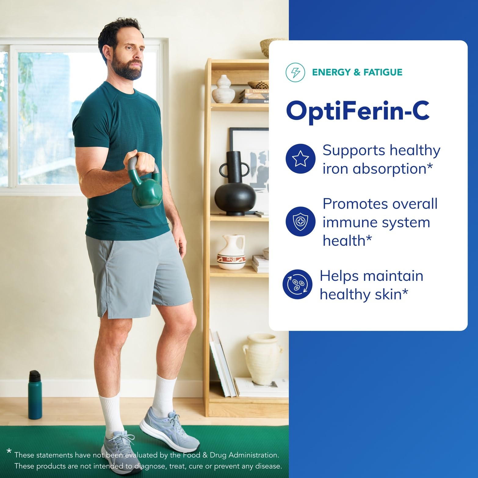 Etiqueta de OptiFerin-C presenta vitamina C vegana para mejor absorción.