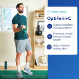 Etiqueta de OptiFerin-C presenta vitamina C vegana para mejor absorción.