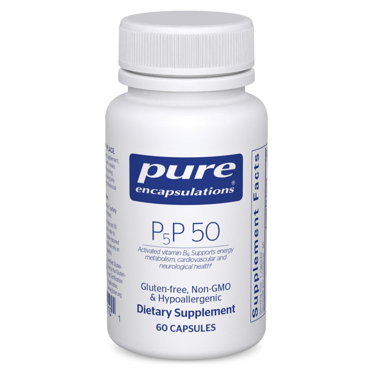Botella de Pure Encapsulations P5P 50 con cápsulas para apoyar metabolismo de energía