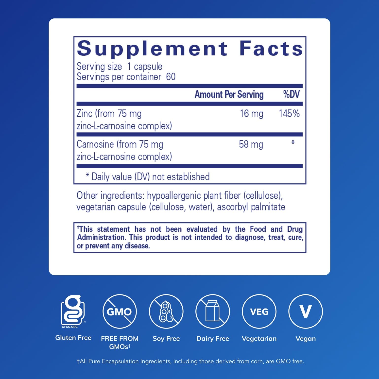 Pure Encapsulations Peptic-Care etiqueta cercana, información de ingredientes clave.