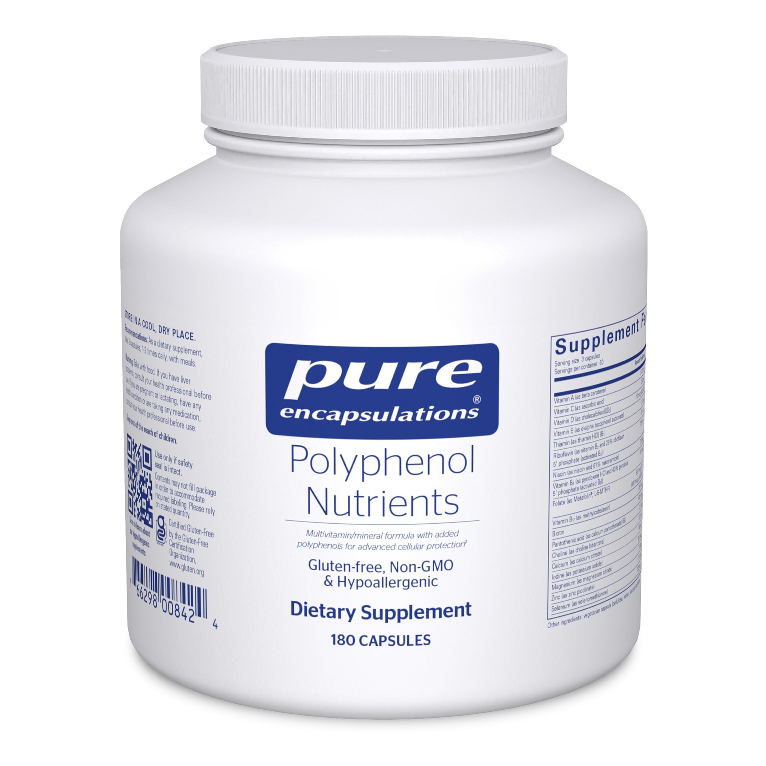Pure Encapsulations Polyphenol Nutrients, botella de 180 cápsulas, soporte diario para la salud celular.
