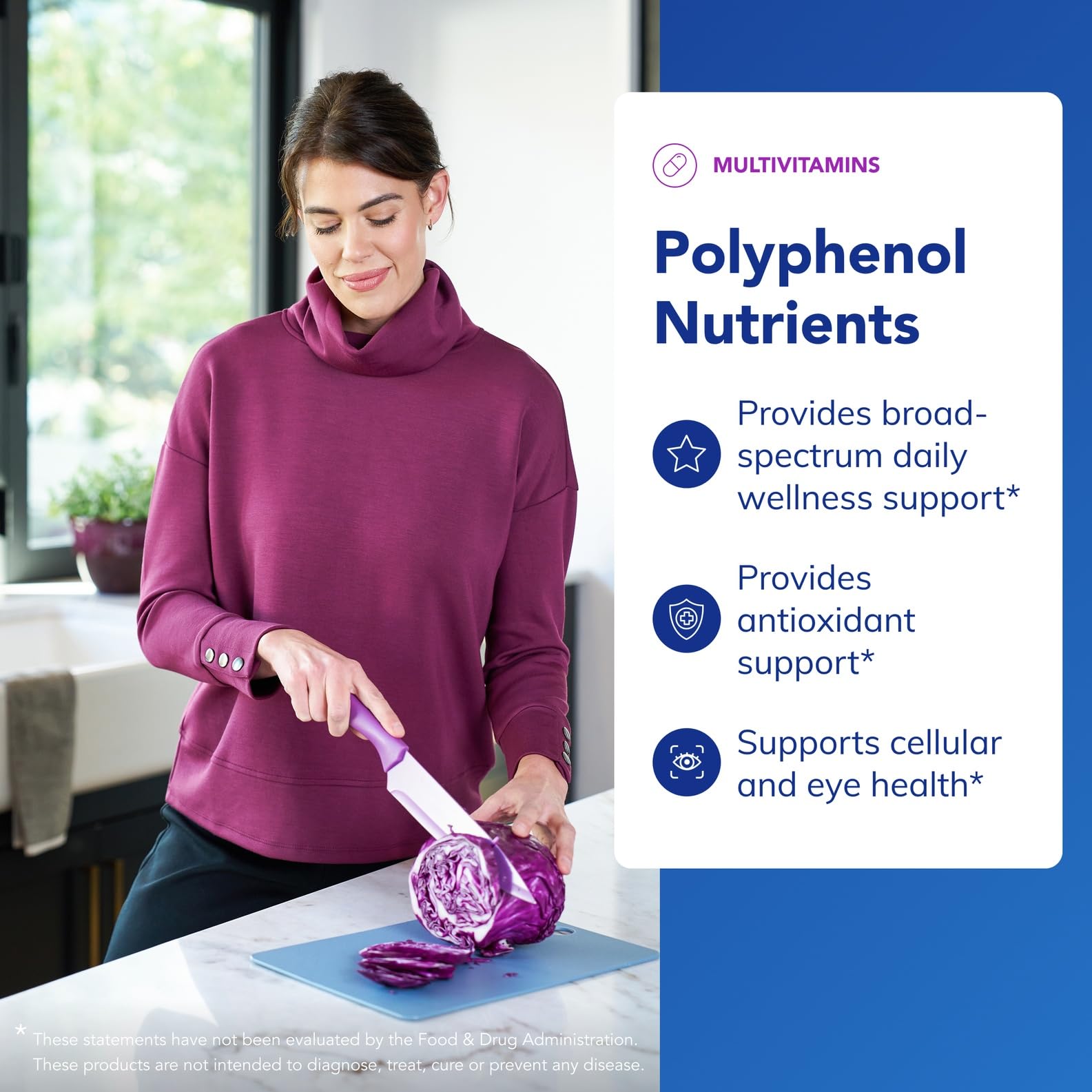 Etiqueta del producto Polyphenol Nutrients mostrando ingredientes clave y beneficios.