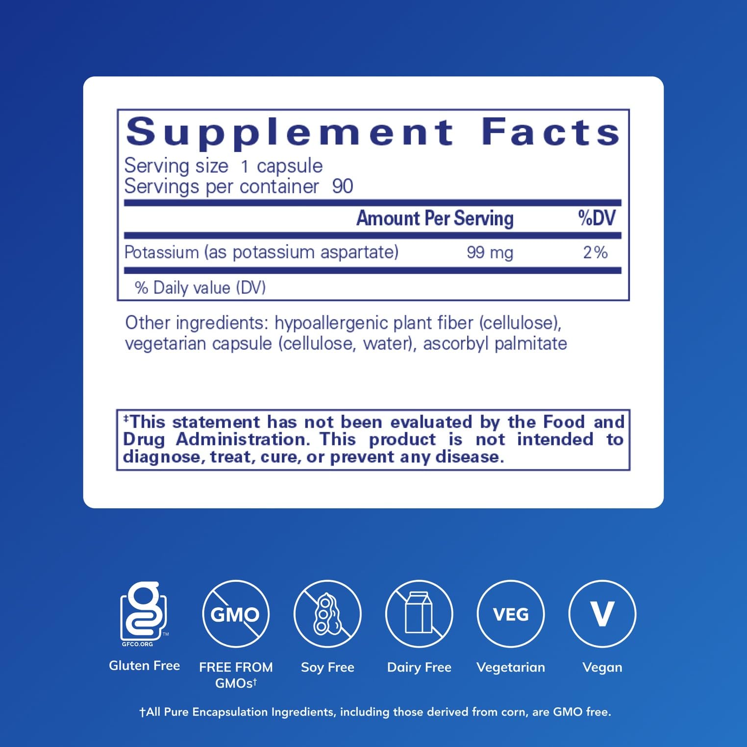 Pure Encapsulations potasio aspartato, botella para uso diario