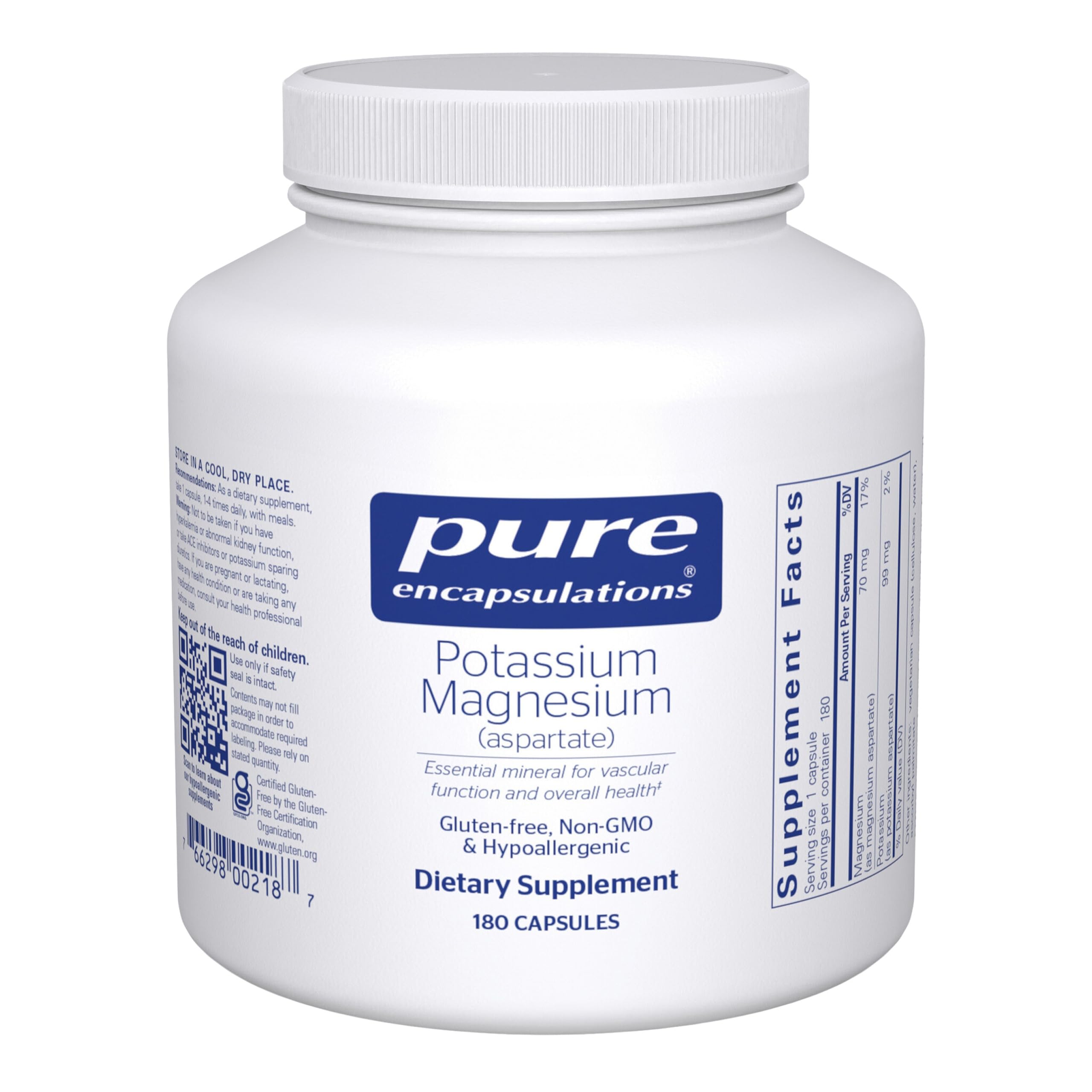 Pure Encapsulations Potasio-Magnésio (Aspartato) en botella, soporte para corazón y músculos.