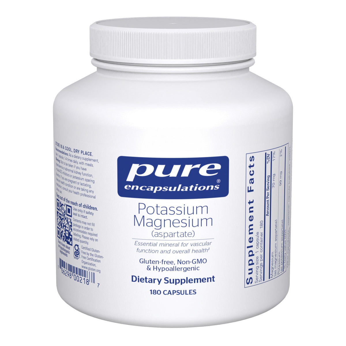 Pure Encapsulations Potasio-Magnésio (Aspartato) en botella, soporte para corazón y músculos.