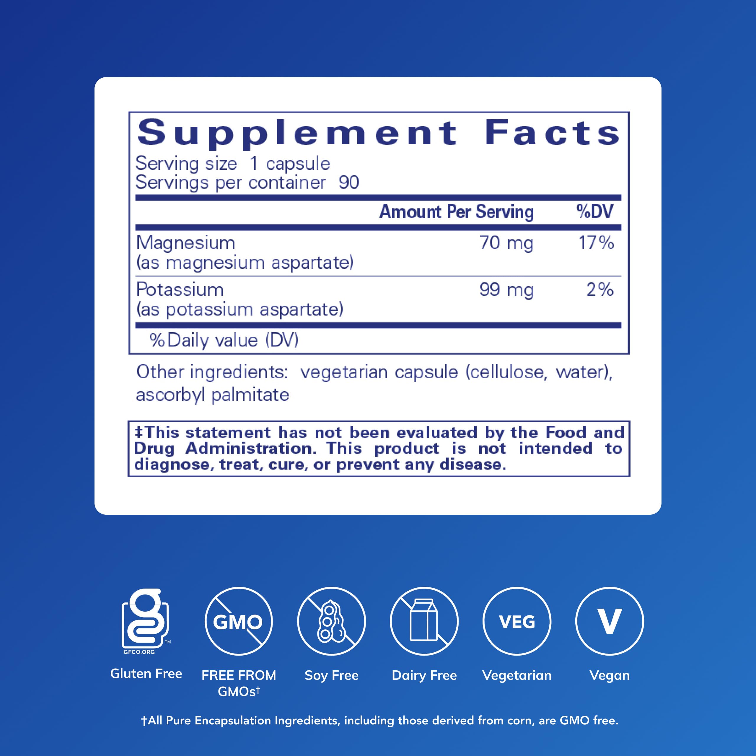 Pure Encapsulations Potasio Magnesio Aspartato: botella de 90 cápsulas para nutrición diaria