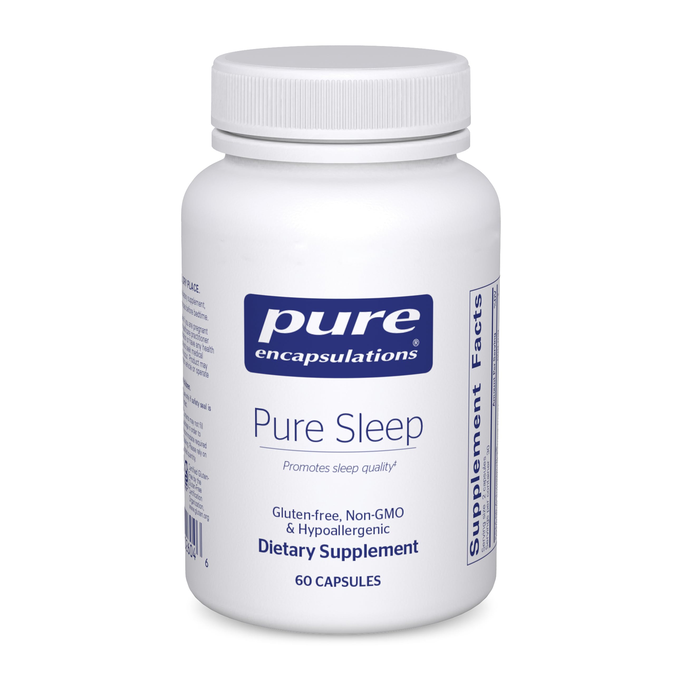 Pure Sleep de Pure Encapsulations, botella de cápsulas, soporte para relajación nocturna
