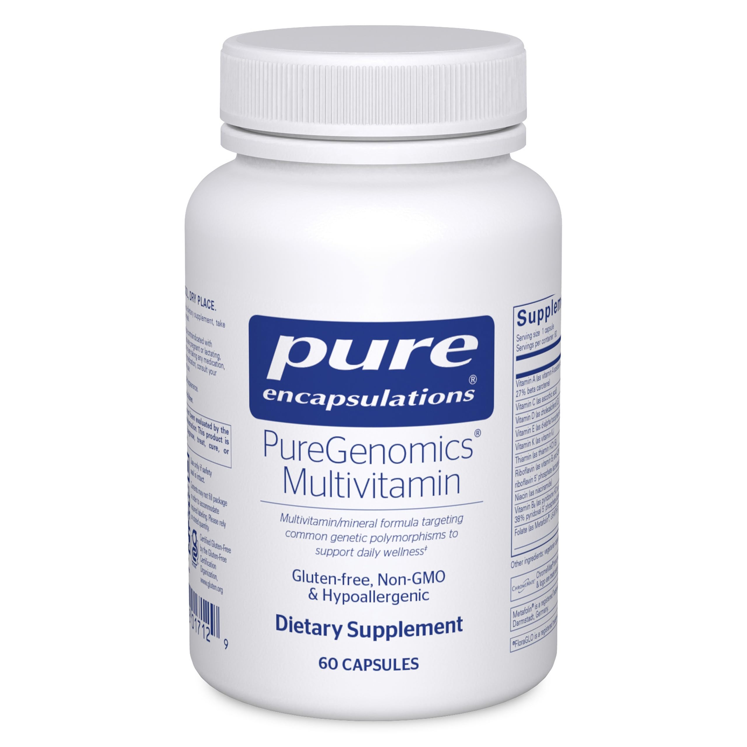 Pure Encapsulations PureGenomics Multivitamin frasco frontal para apoyo nutricional diario
