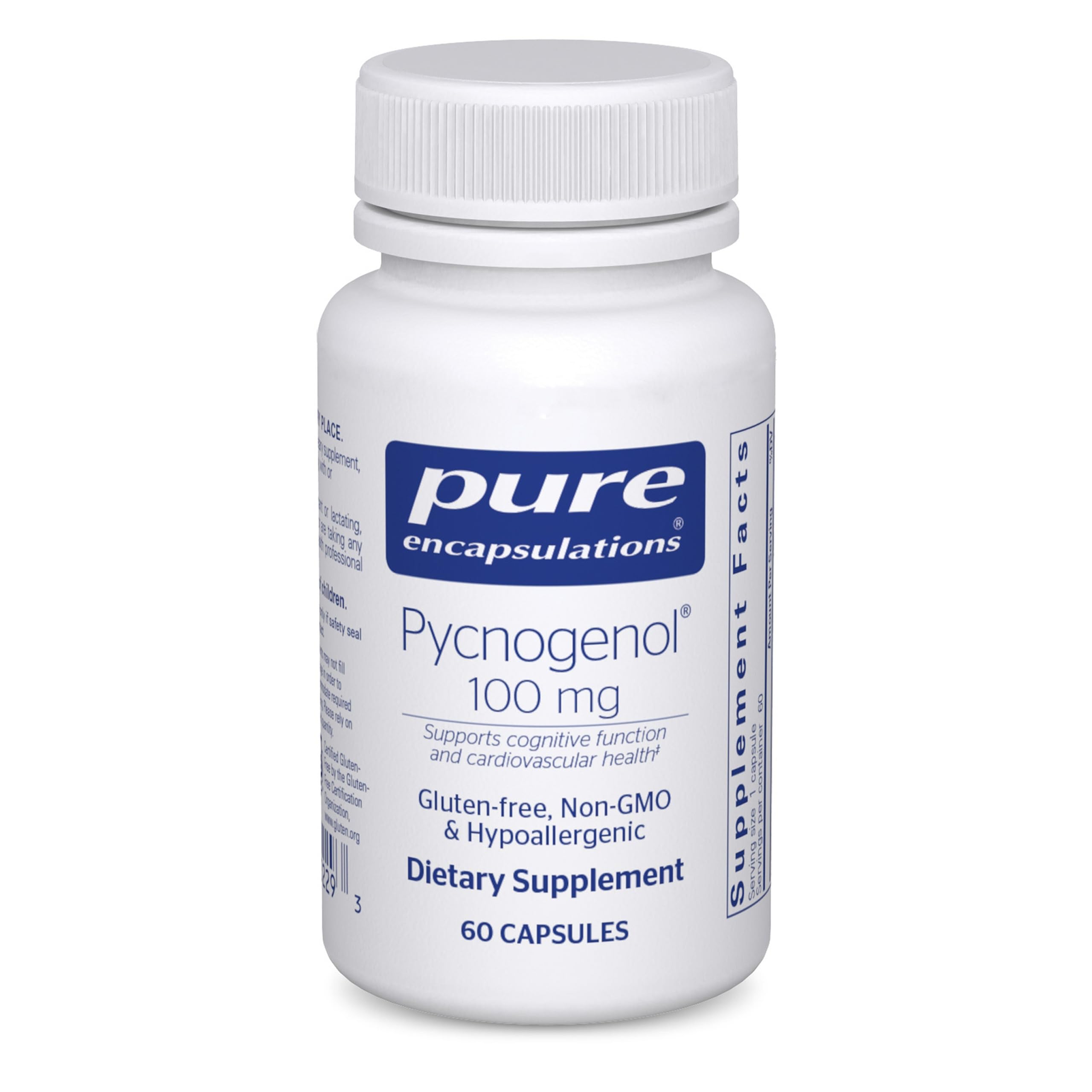 Botella de Pure Encapsulations Pycnogenol 100 mg para cuidado vascular.