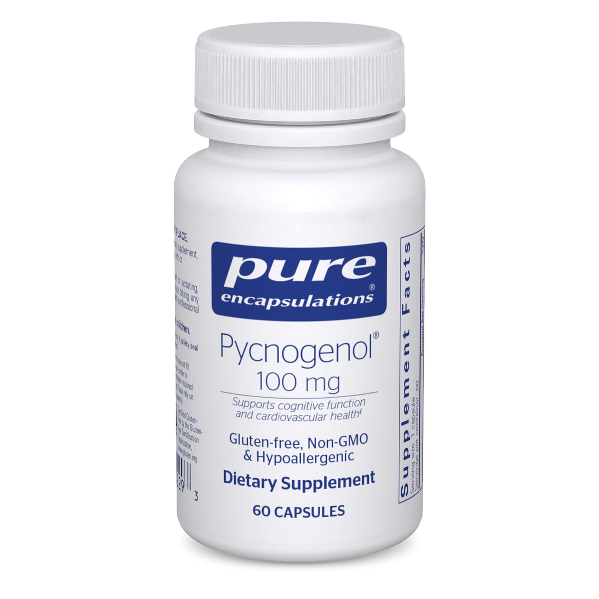 Botella de Pure Encapsulations Pycnogenol 100 mg para cuidado vascular.