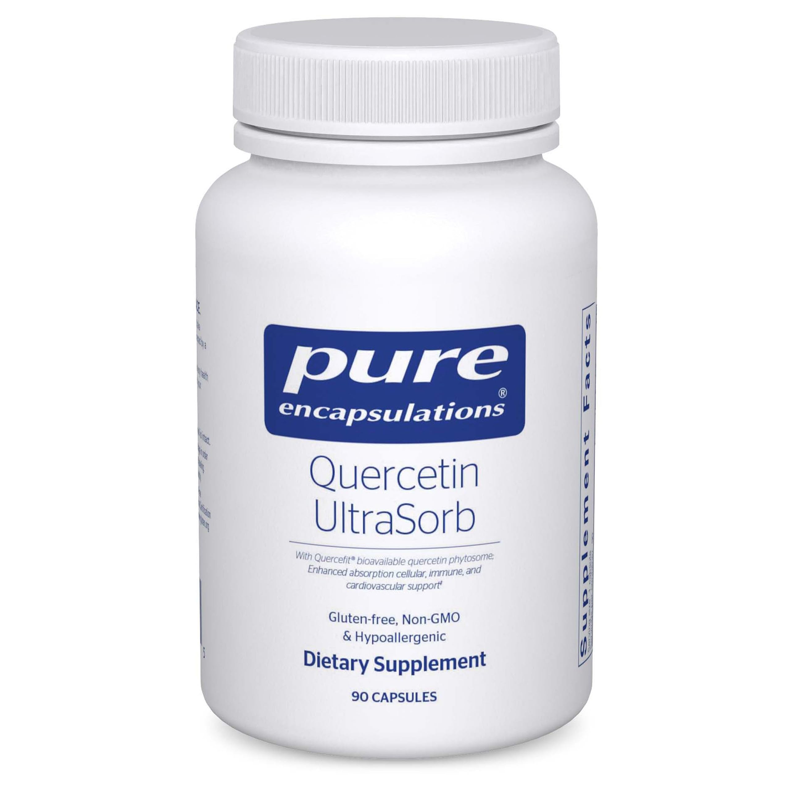 Botella de Pure Encapsulations Quercetin UltraSorb para uso diario y posible apoyo antioxidante.
