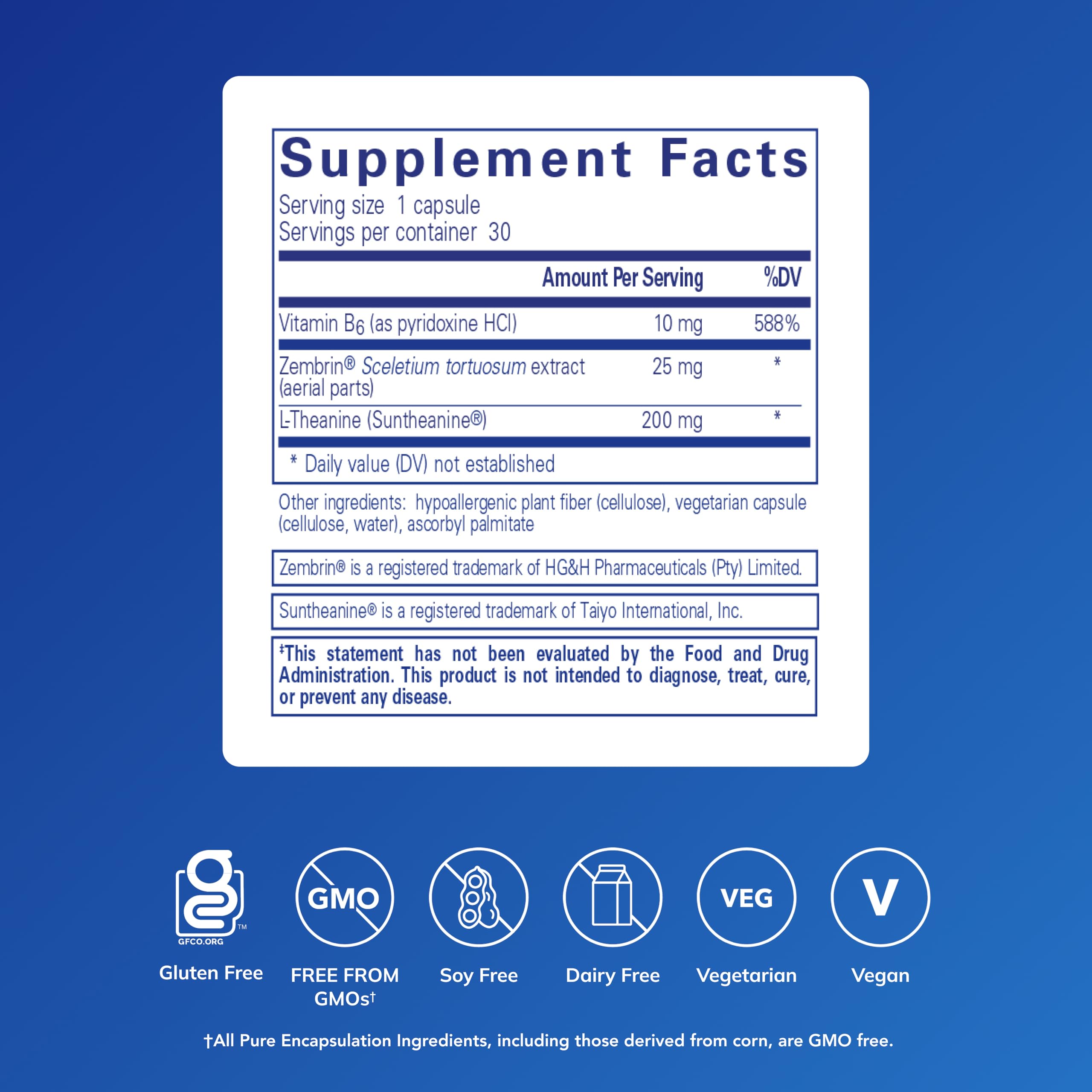 Pure Encapsulations Rapid Calm etiqueta legible con información de uso e ingredientes.