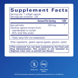 Etiqueta frontal de Pure Encapsulations Saw Palmetto 320 con dosis para uso diario.