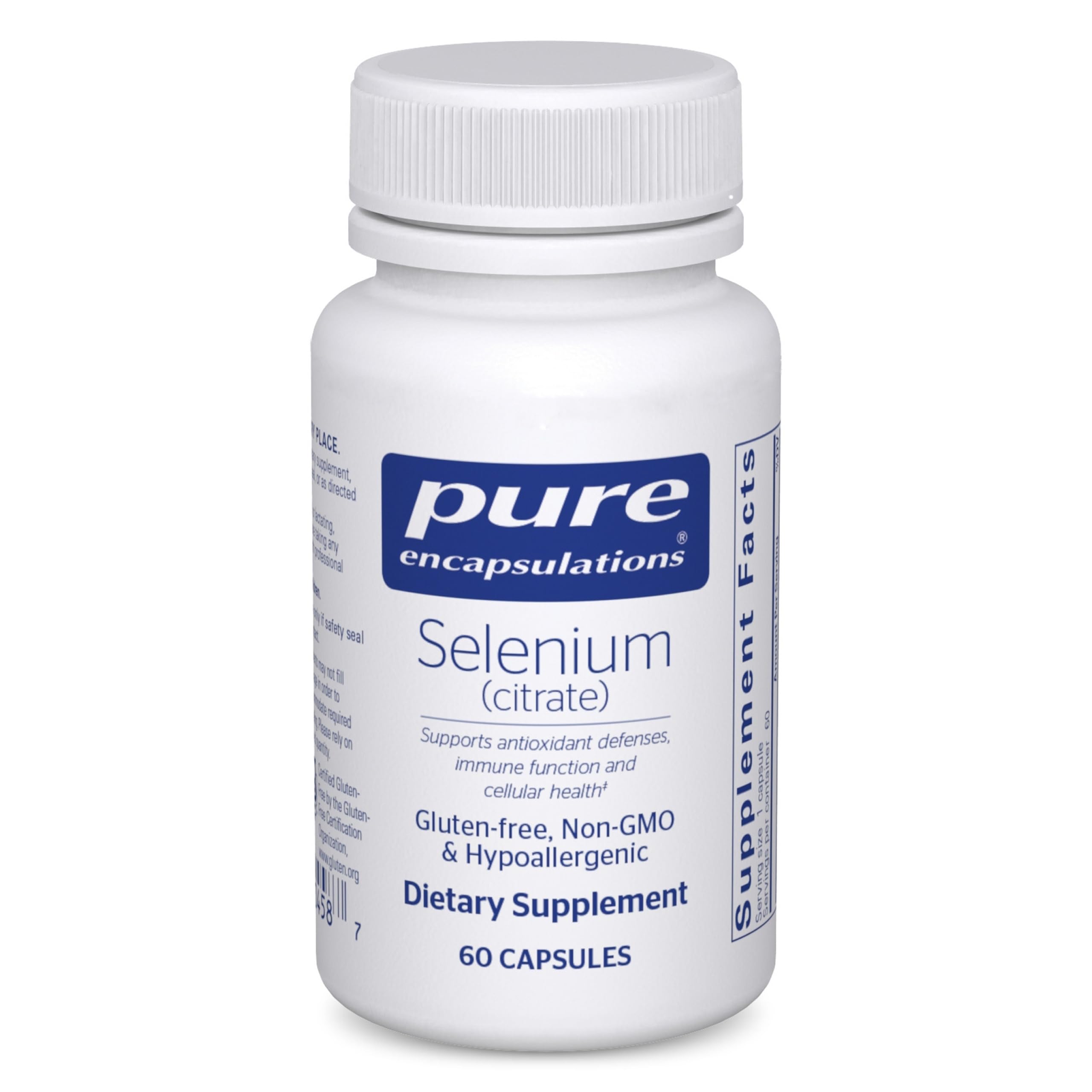 Pure Encapsulations Selenium Citrato: botella volcada, apoyo diario para el sistema inmunitario.