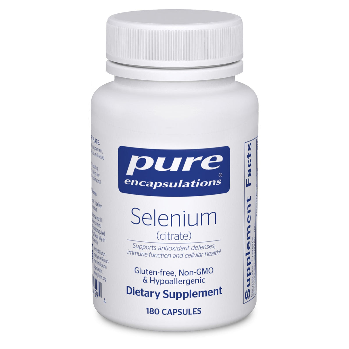 Pure Encapsulations Selenio Citrato: botella lista para uso diario.