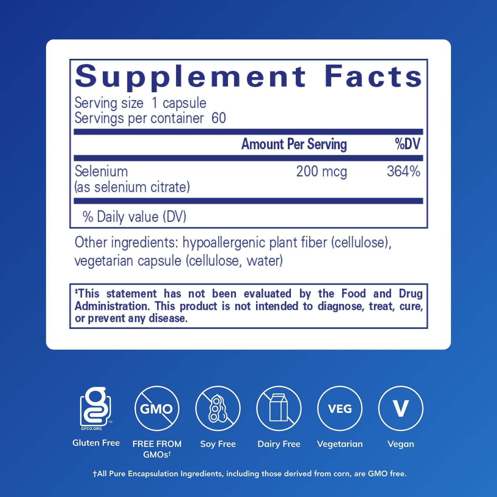 Pure Encapsulations Selenium Citrato: toma diaria para salud celular y protección antioxidante.