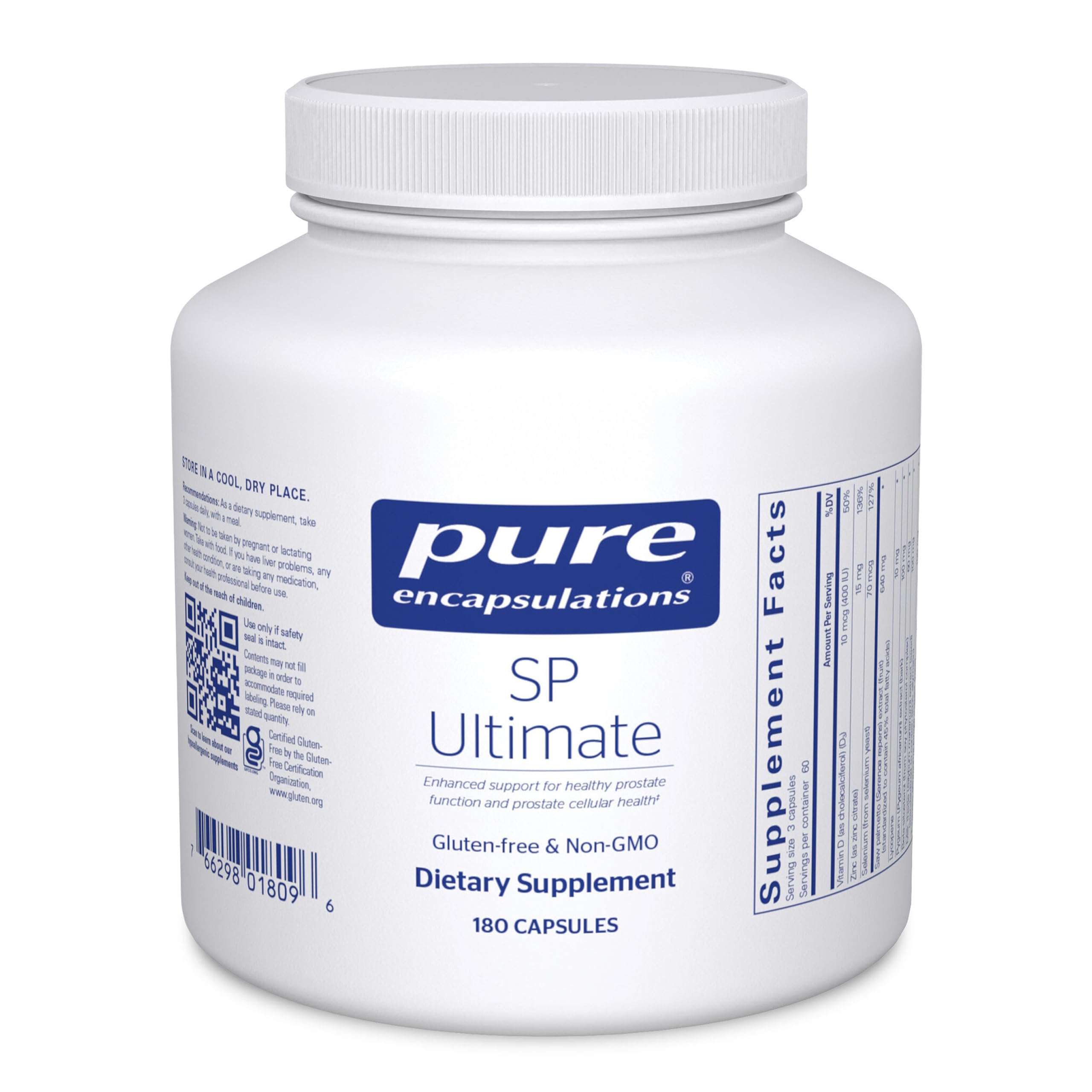 Pure Encapsulations SP Ultimate en bote, para uso cómodo y posible apoyo a la salud prostática.