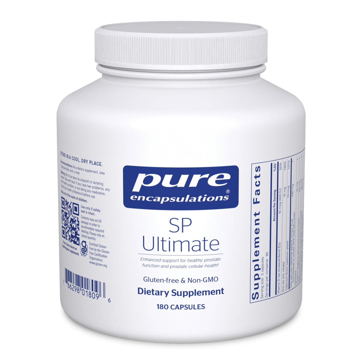 Pure Encapsulations SP Ultimate en bote, para uso cómodo y posible apoyo a la salud prostática.