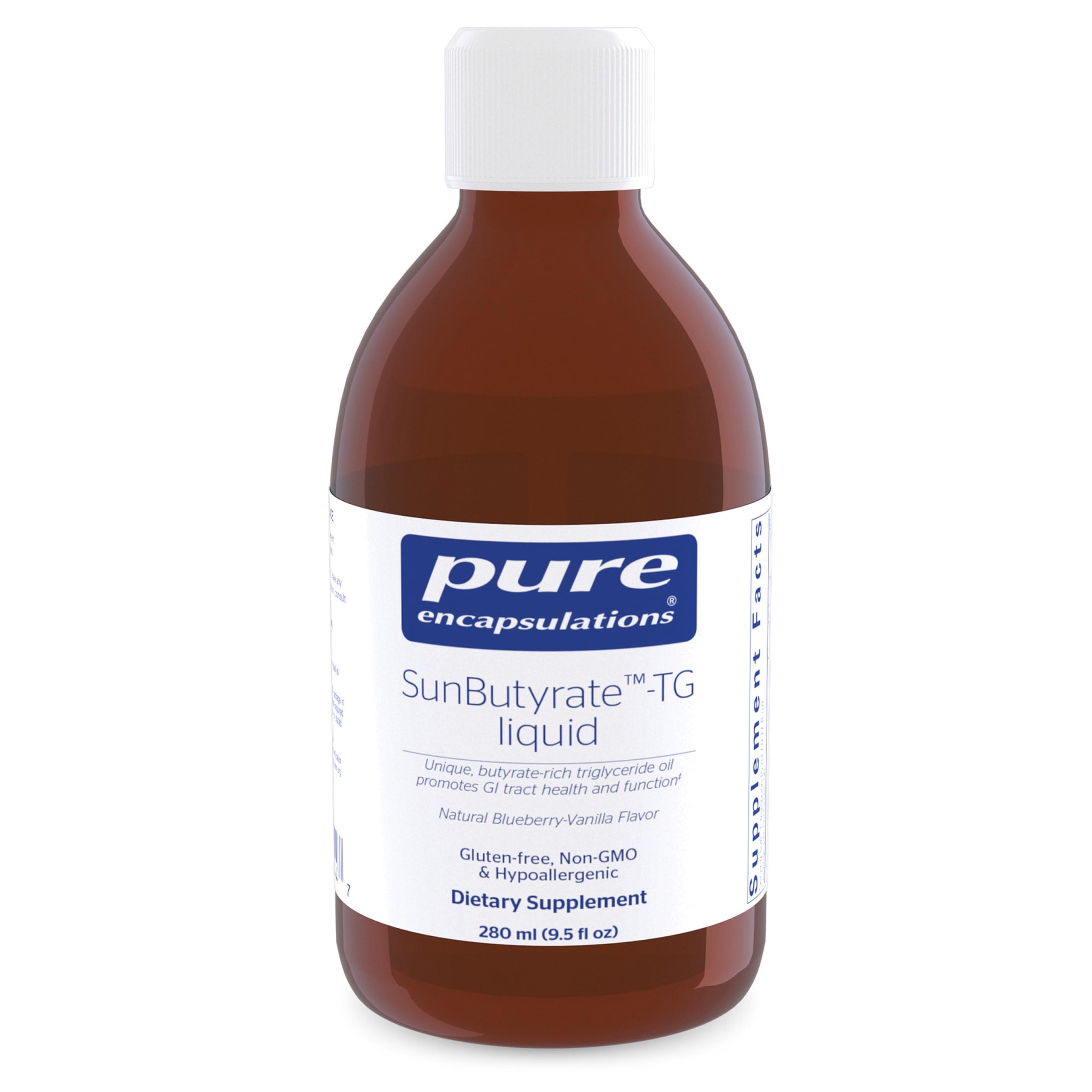 Pure Encapsulations SunButyrate-TG líquido, botella, sabor suave para apoyar la salud intestinal.