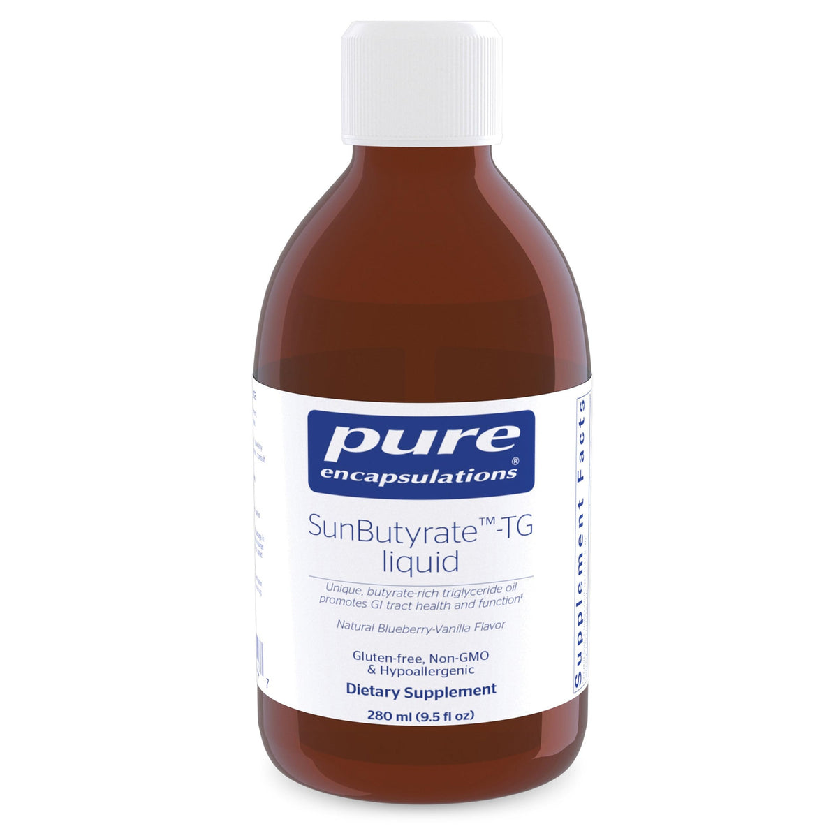 Pure Encapsulations SunButyrate-TG líquido, botella, sabor suave para apoyar la salud intestinal.