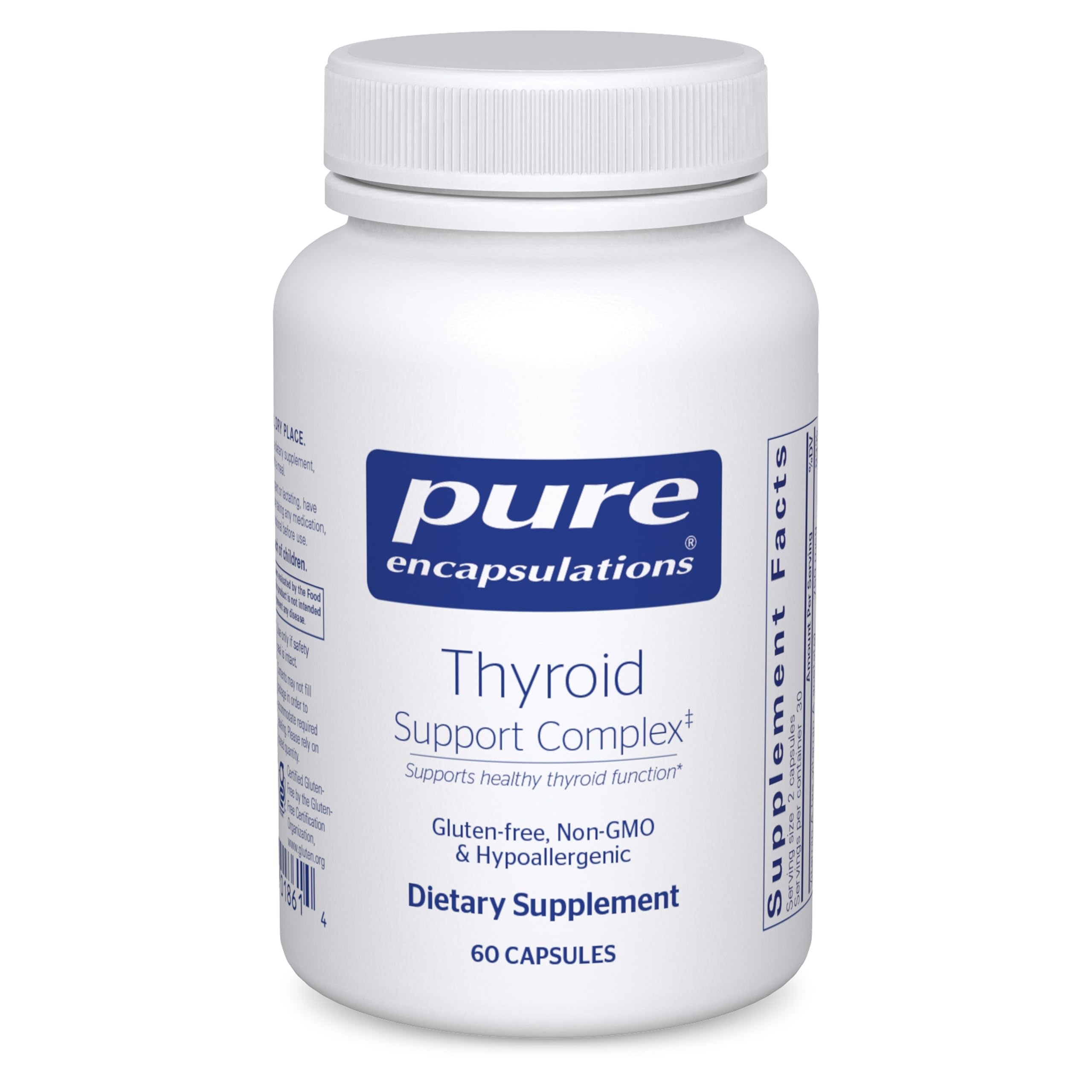 Pure Encapsulations Thyroid Support Complex, botella, apoyo diario a la salud tiroidea.