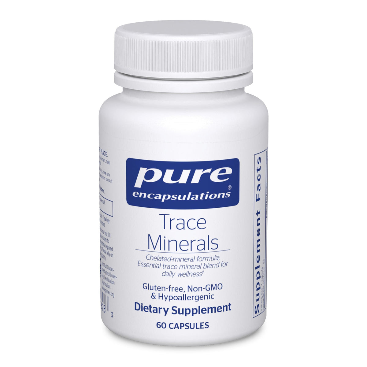 Pure Encapsulations Trace Minerals: botella de cápsulas para apoyo metabólico diario.