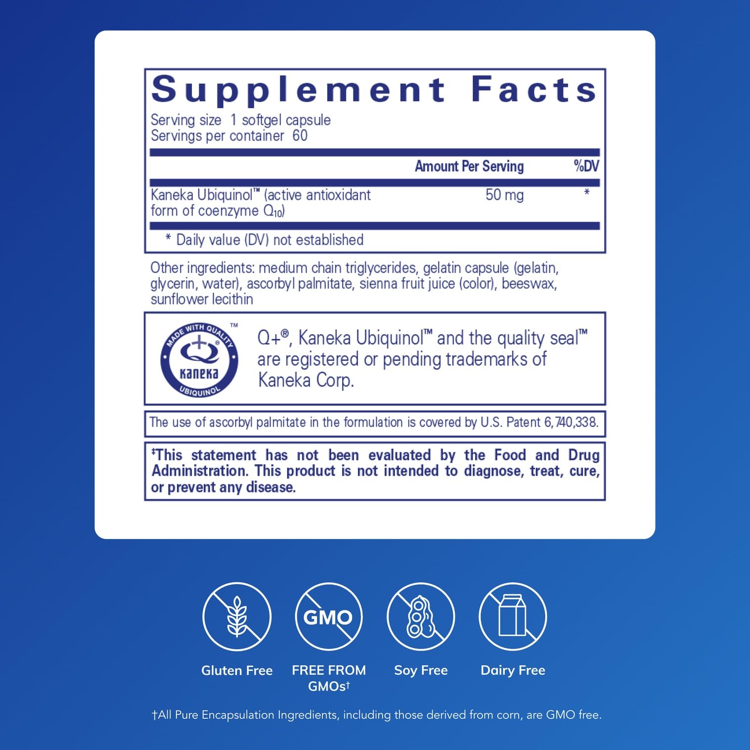 Pure Encapsulations Ubiquinol-QH 50 mg, caja de empaque, uso práctico diario.