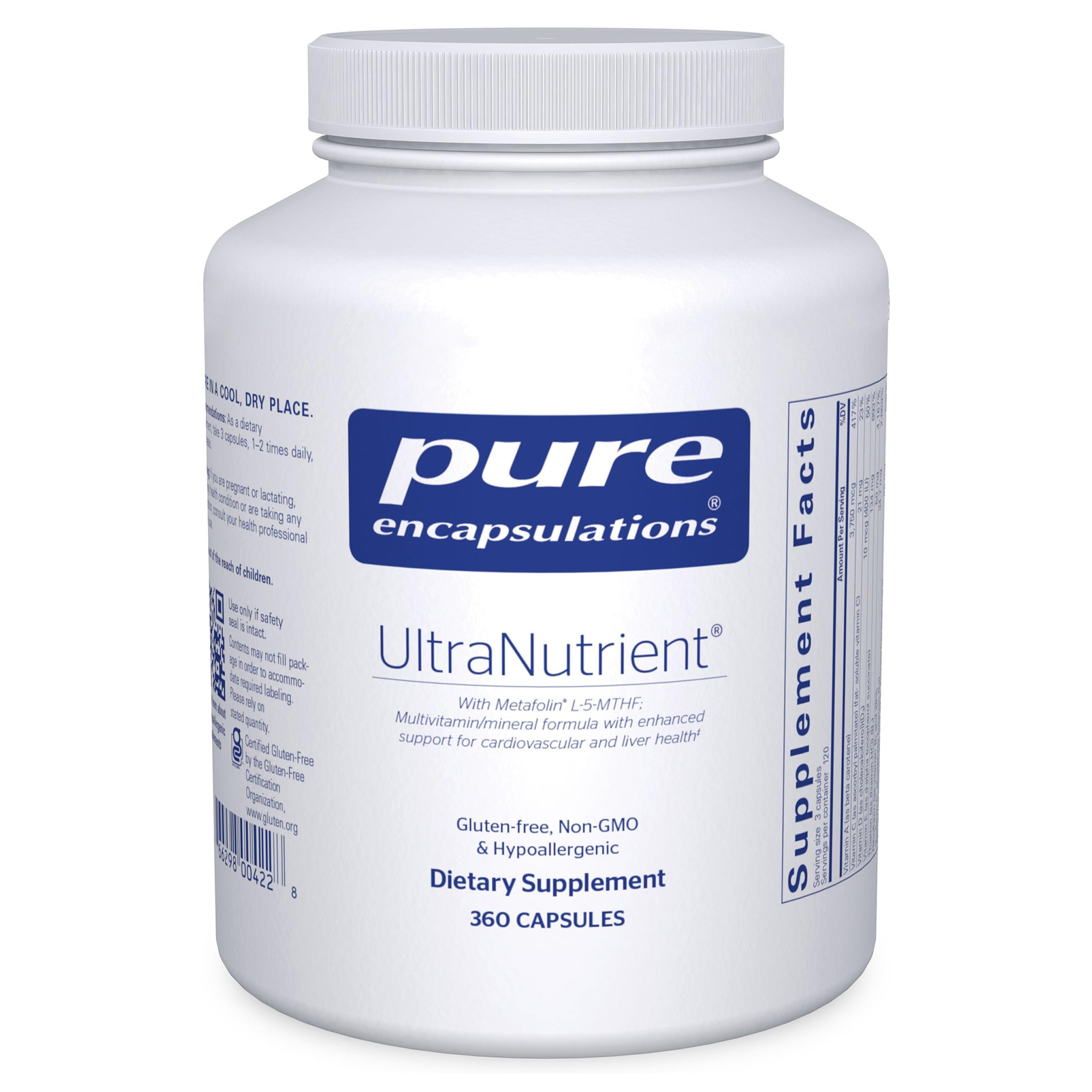 Ultranutrient de Pure Encapsulations, botella de cápsulas para uso diario