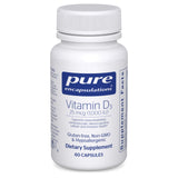 Pure Encapsulations Vitamina D3 1000IU en bote de cápsulas, para salud ósea.