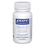 Pure Encapsulations Vitamina D3 botella, apoyo diario a la salud ósea.