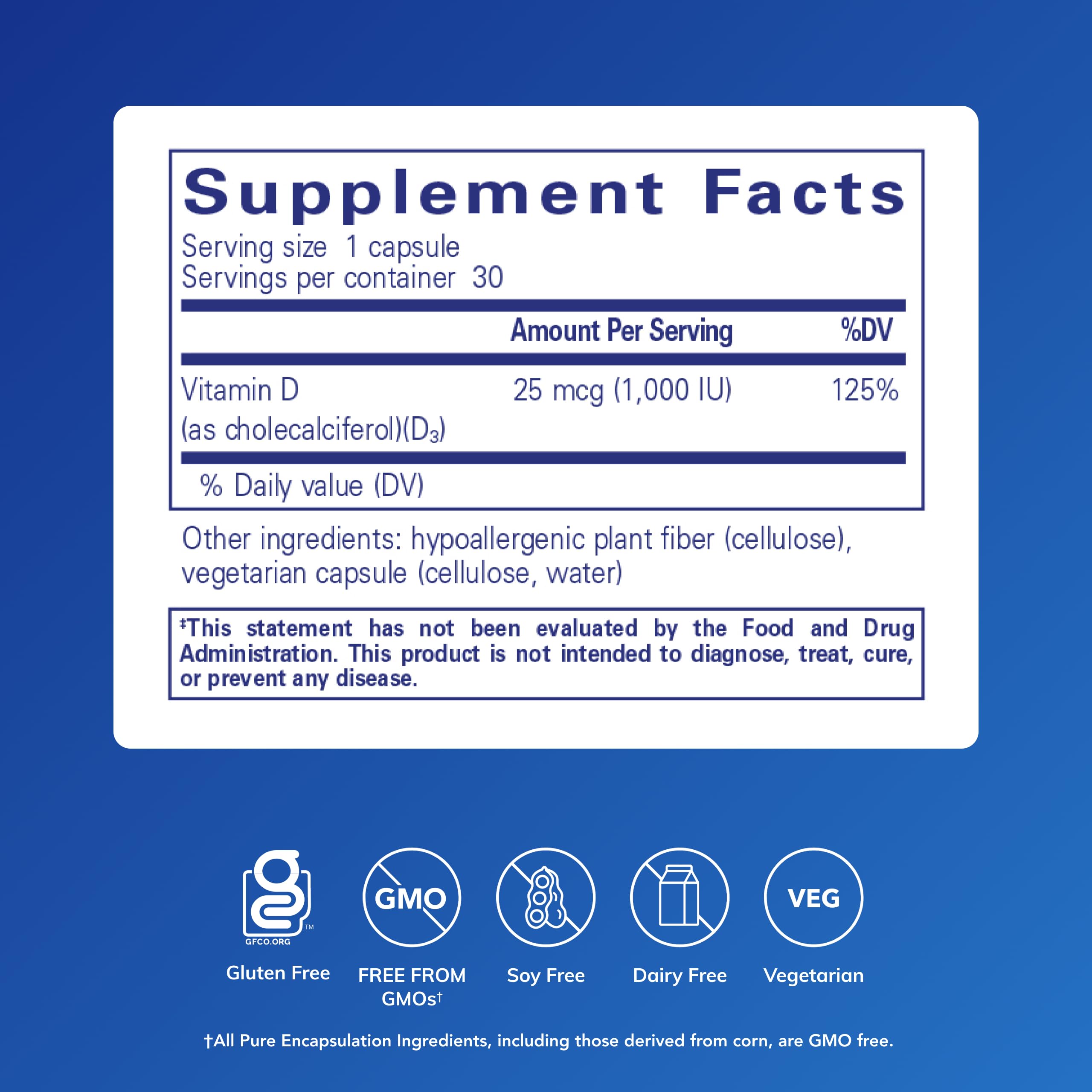 Cápsulas de Vitamina D3 de Pure Encapsulations para absorción de calcio.