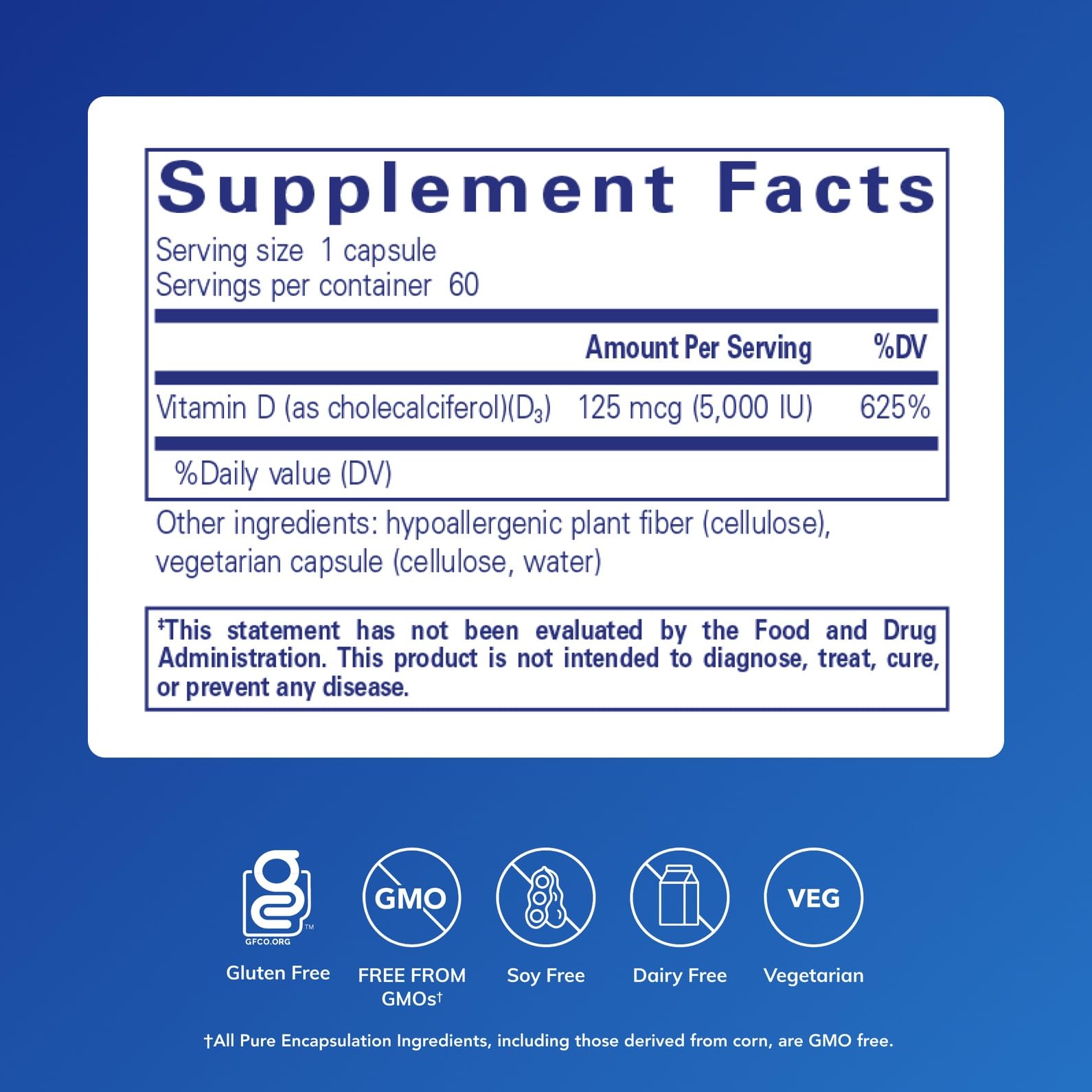 Caja de Pure Encapsulations Vitamina D3 con etiqueta clara
