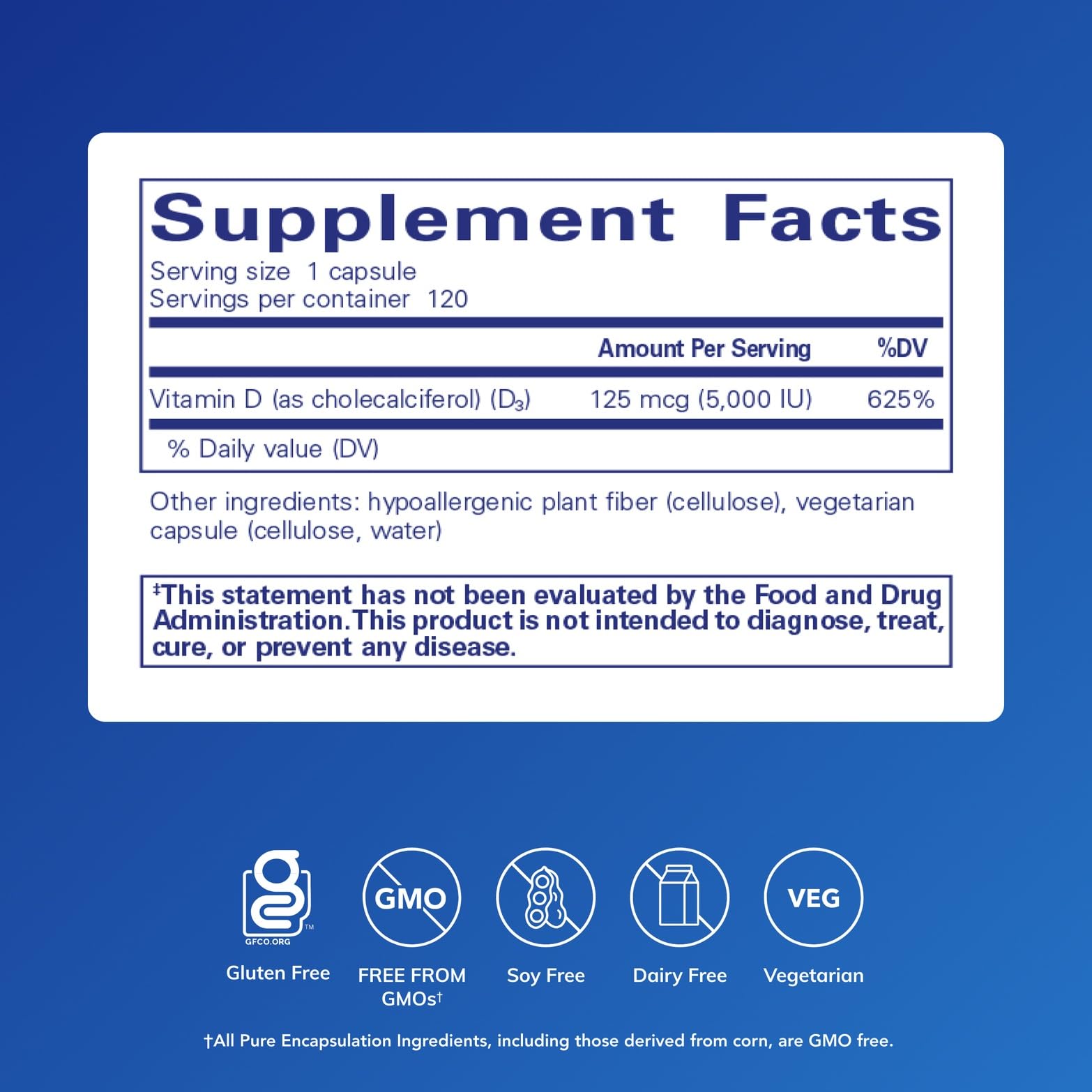 Pure Encapsulations Vitamina D3 cápsulas: fácil ingesta diaria para salud general.