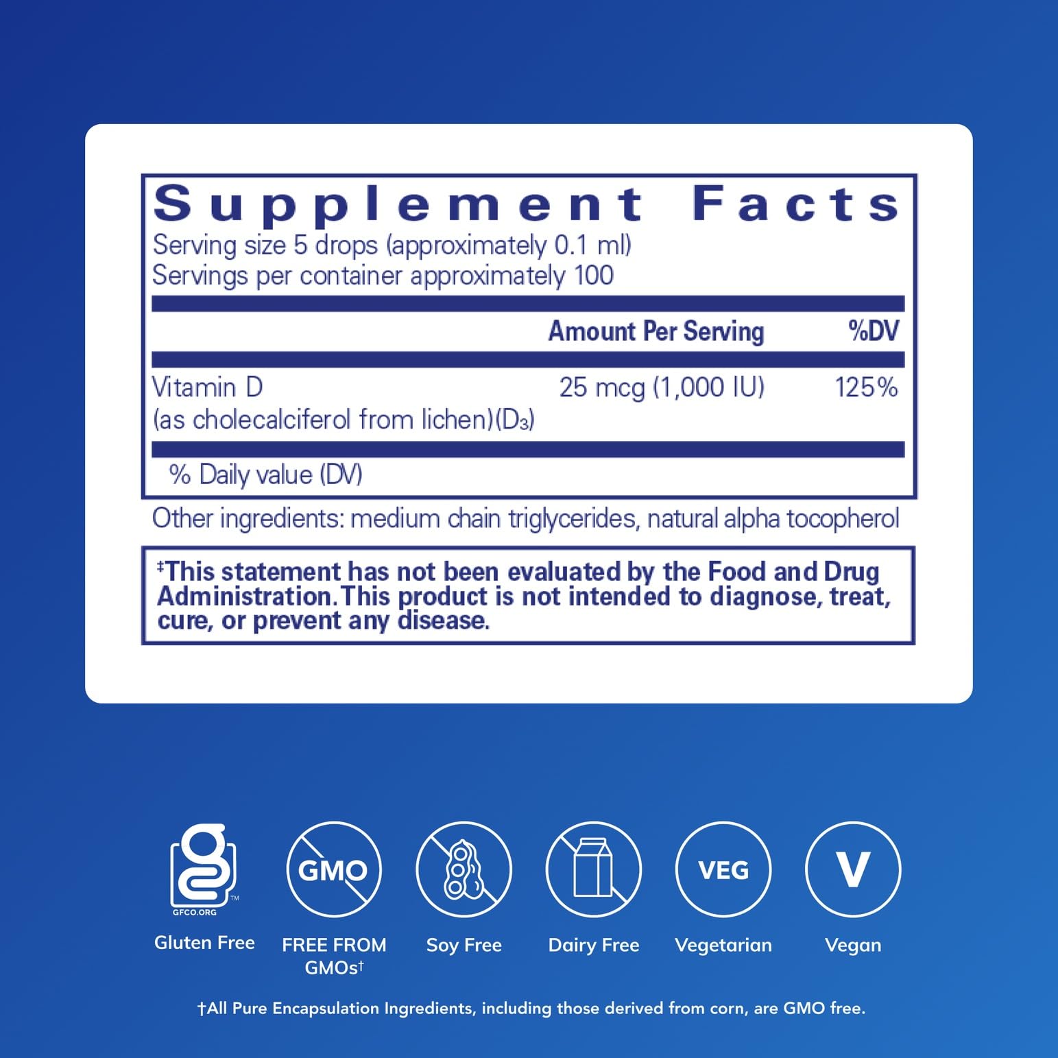 Pure Encapsulations Vitamina D3 vegana, gotero práctico para dosis diarias