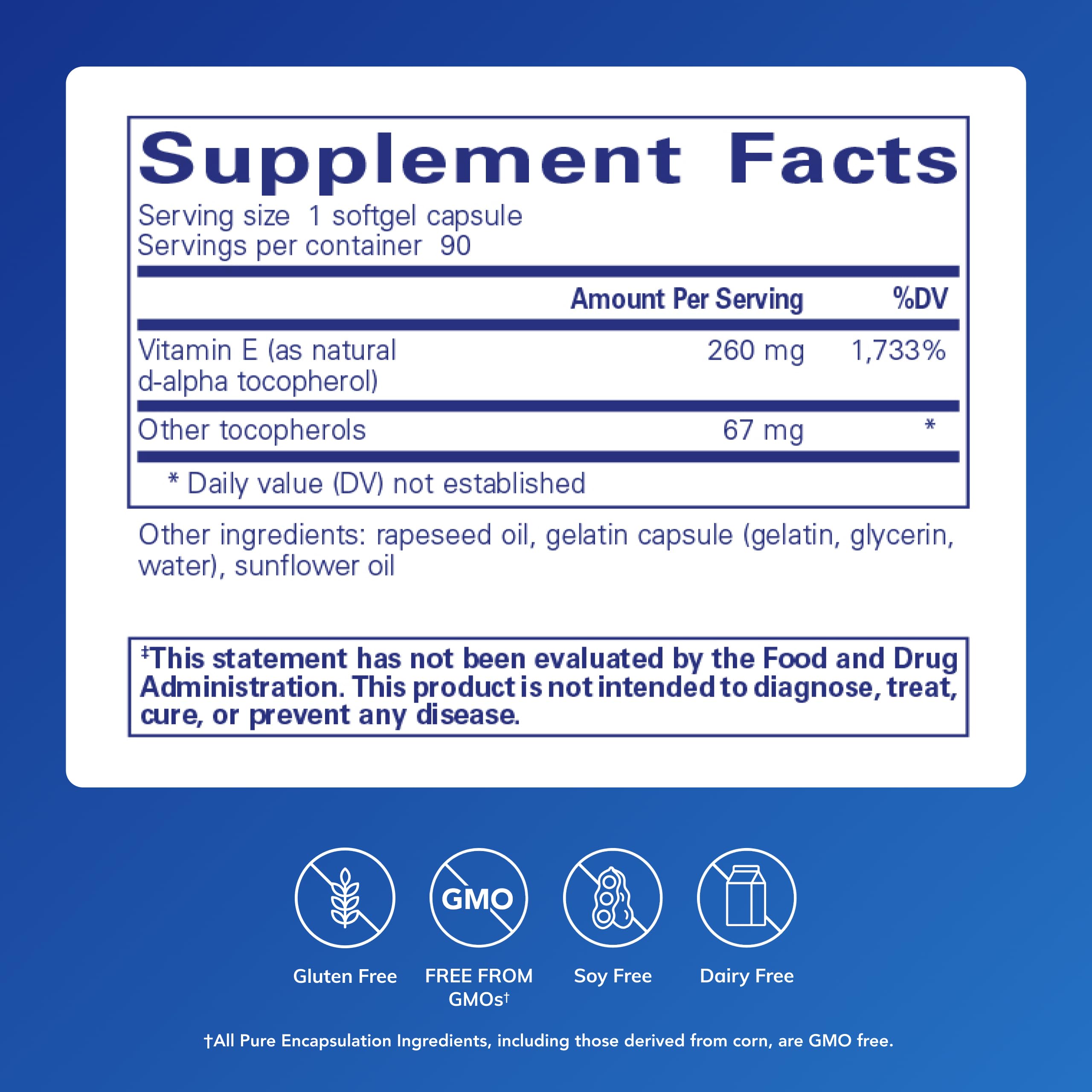 Cápsulas blandas de Pure Encapsulations Vitamina E para apoyo celular
