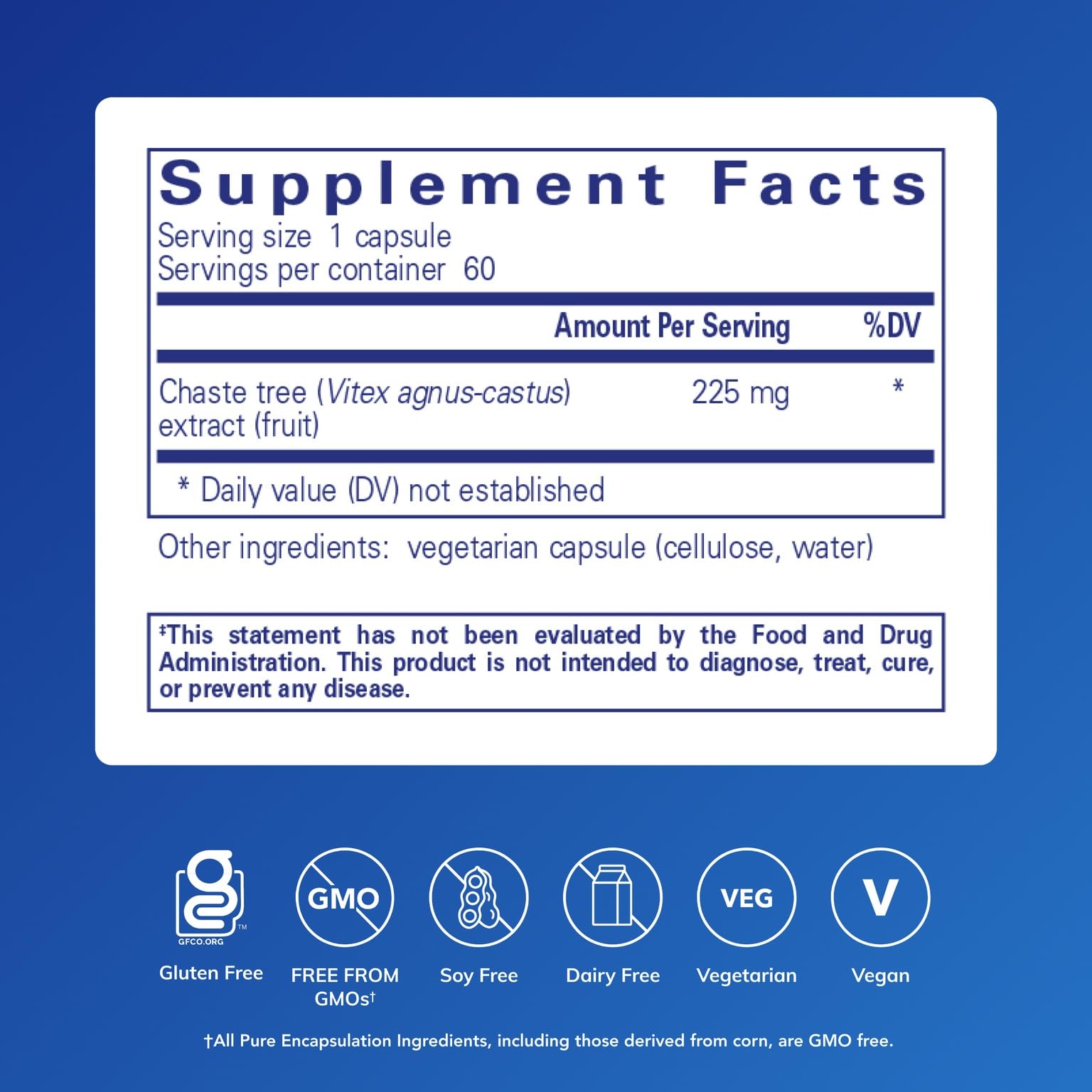 Vitex de Pure Encapsulations, etiqueta del producto con dosis recomendadas.