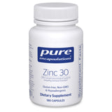 Pure Encapsulations Zinc 30 mg: botella visible para apoyo general del sistema inmunitario.