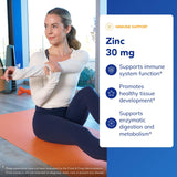 Pure Encapsulations Zinc 30 mg: etiqueta frontal destaca zinc picolinato para absorción.