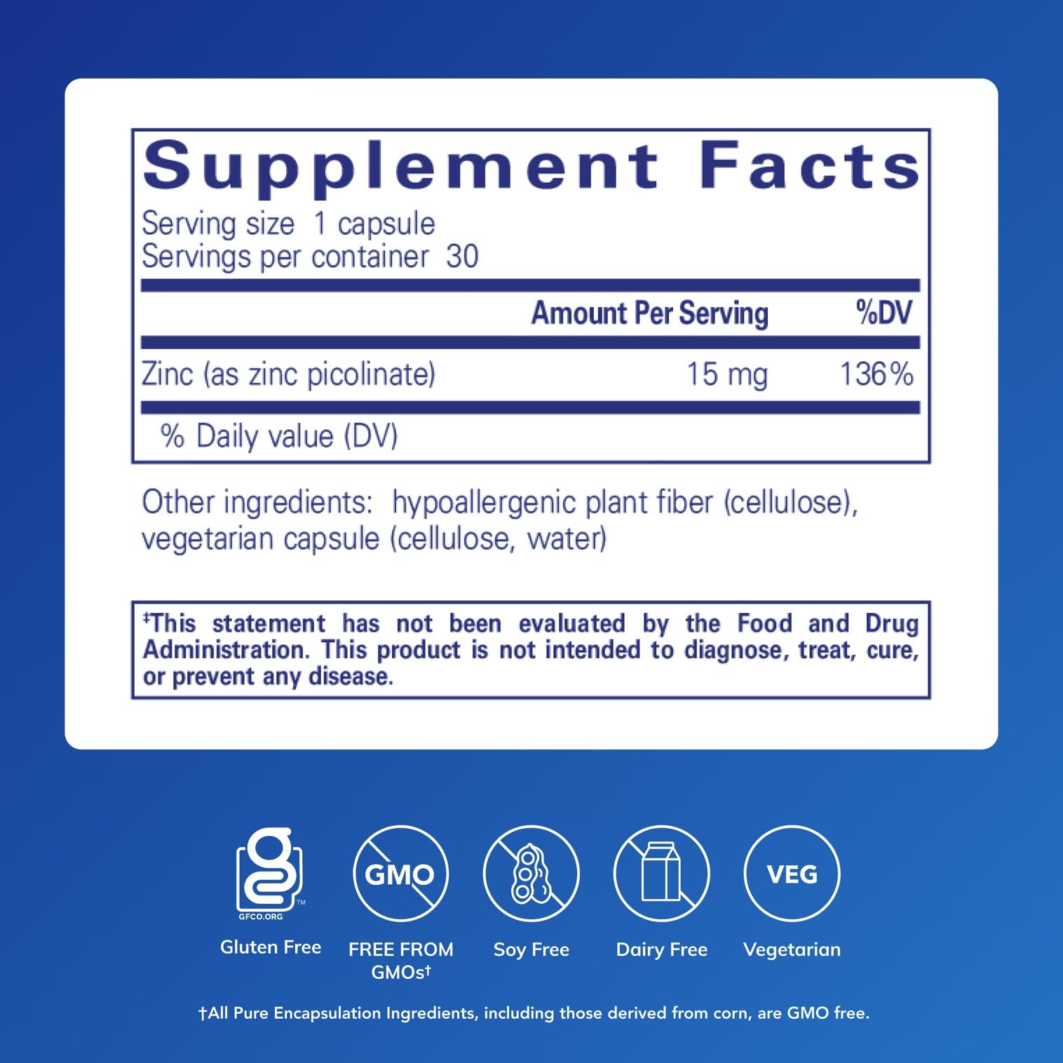 Pure Encapsulations Zinc 15 mg, zinc picolinato: apoyo digestivo y metabolismo saludable.