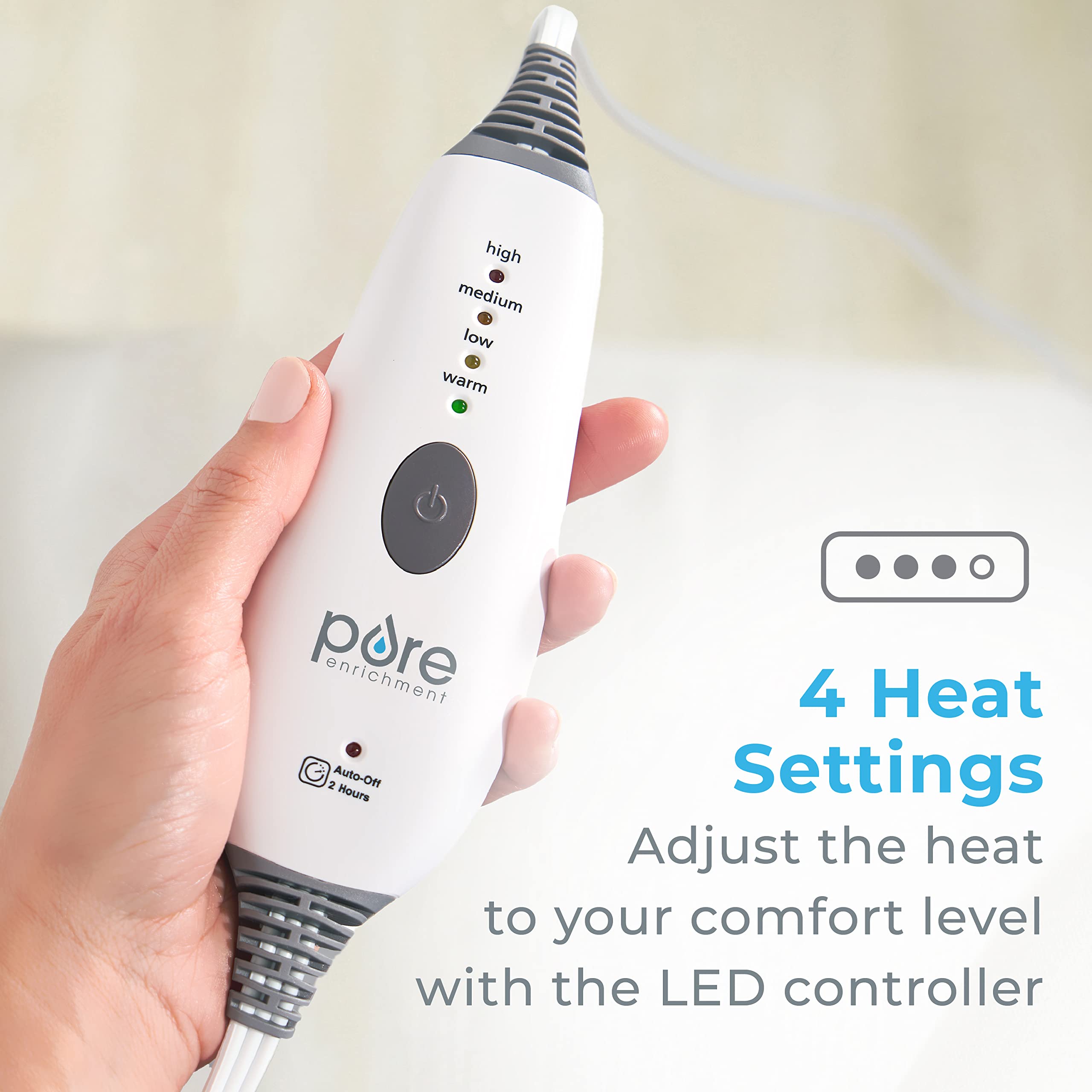 Pure Enrichment PureRelief Express Cerulean Diamond control LED ergonómico para ajustar calor.
