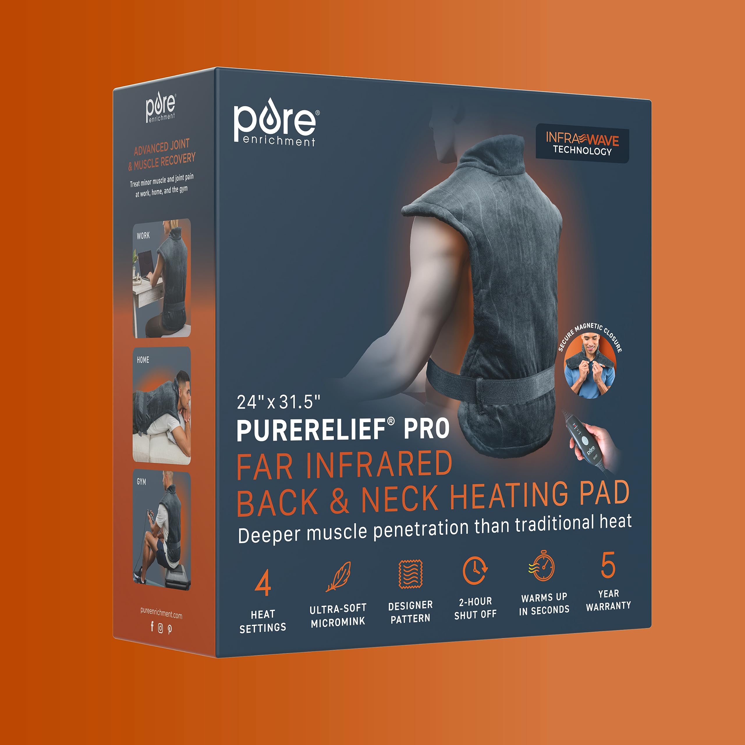 Pure Enrichment PureRelief Pro tamaño grande 31.5” x 24” para espalda completa.
