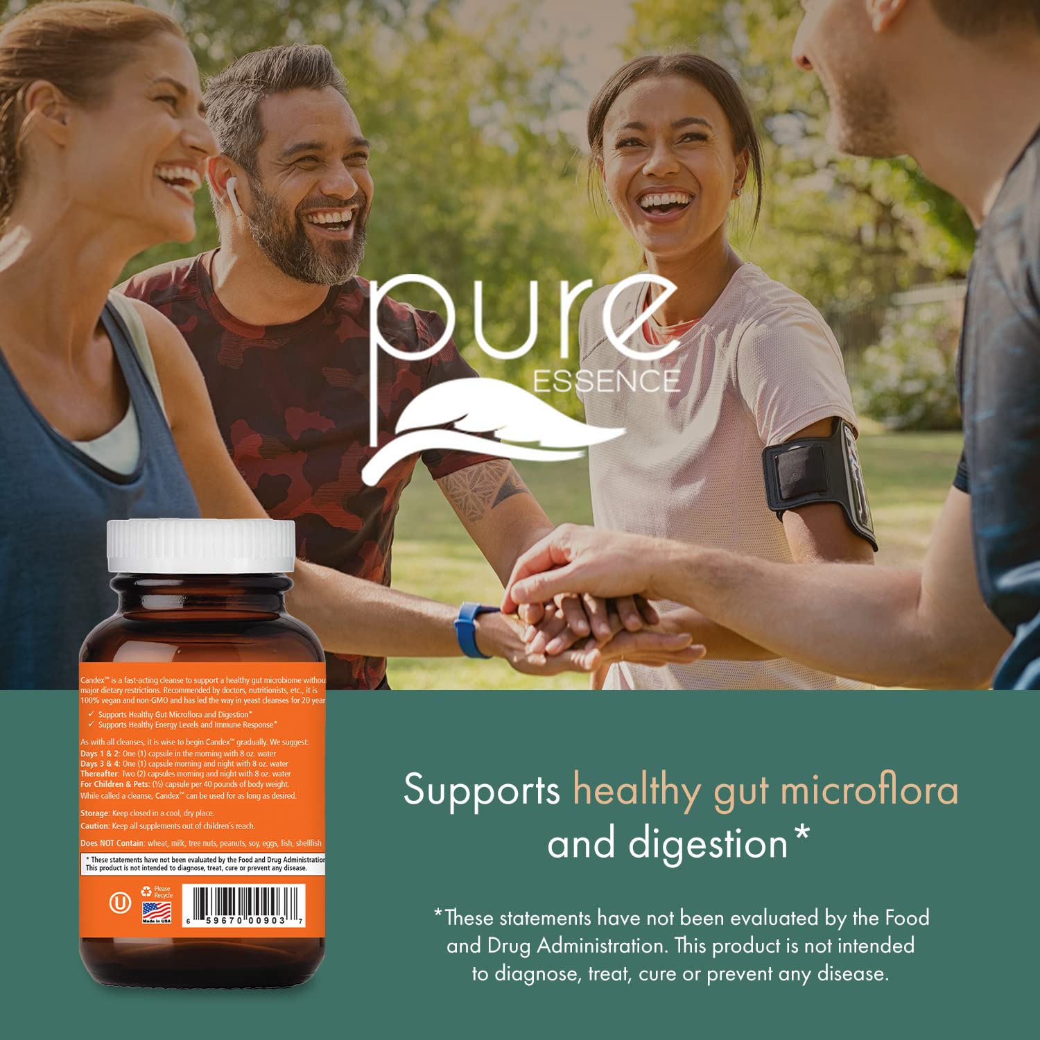 Pure Essence Candex enzimas digestivas destacadas para equilibrio intestinal suave.