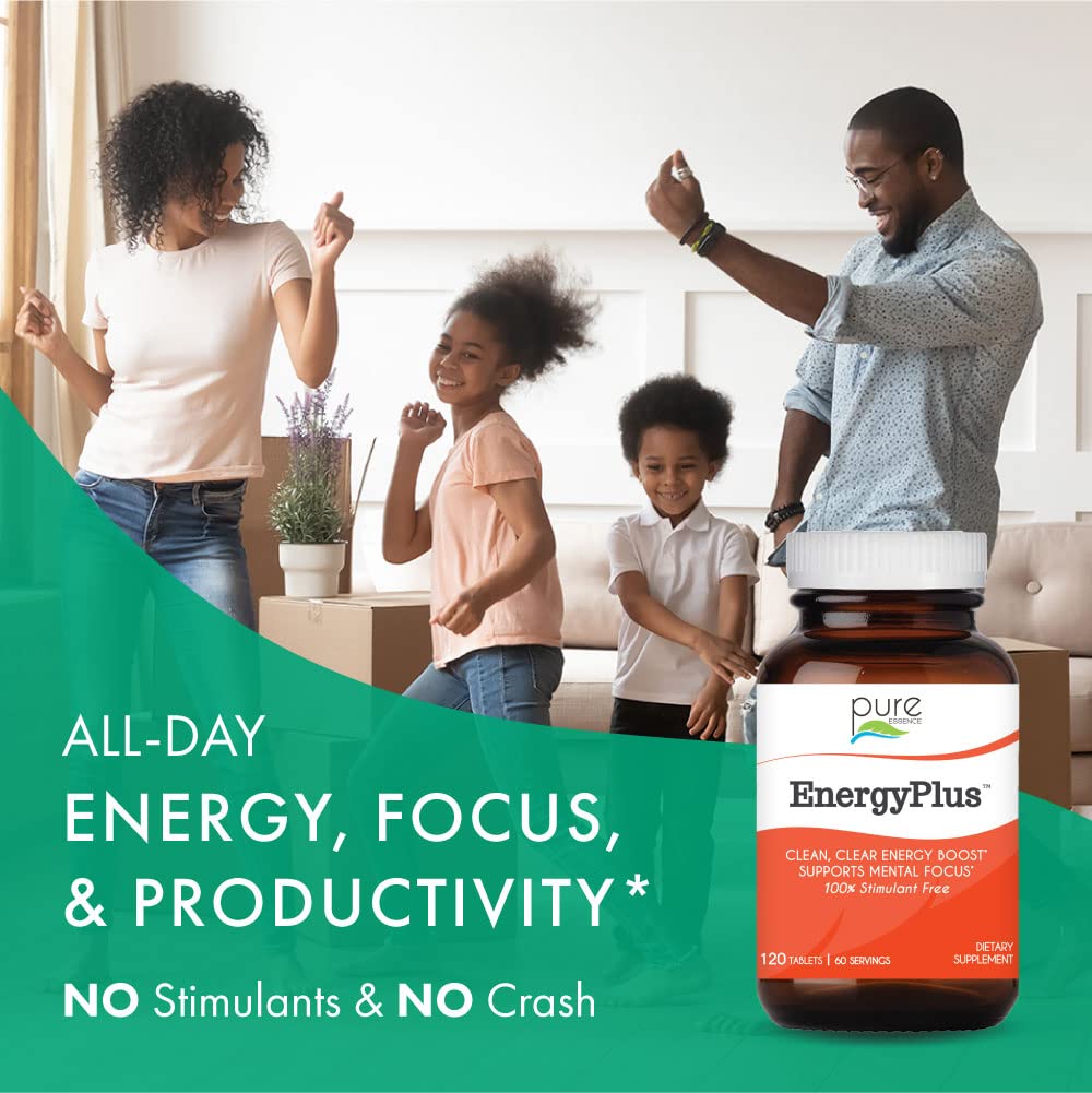 EnergyPlus de Pure Essence Labs: etiqueta clara con beneficios naturales y sin cafeína.