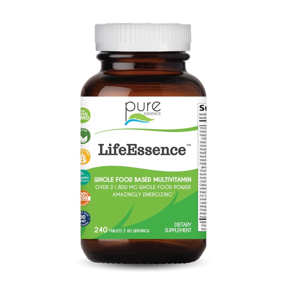 Pure Essence Labs LifeEssence frente al frasco, para energía diaria.