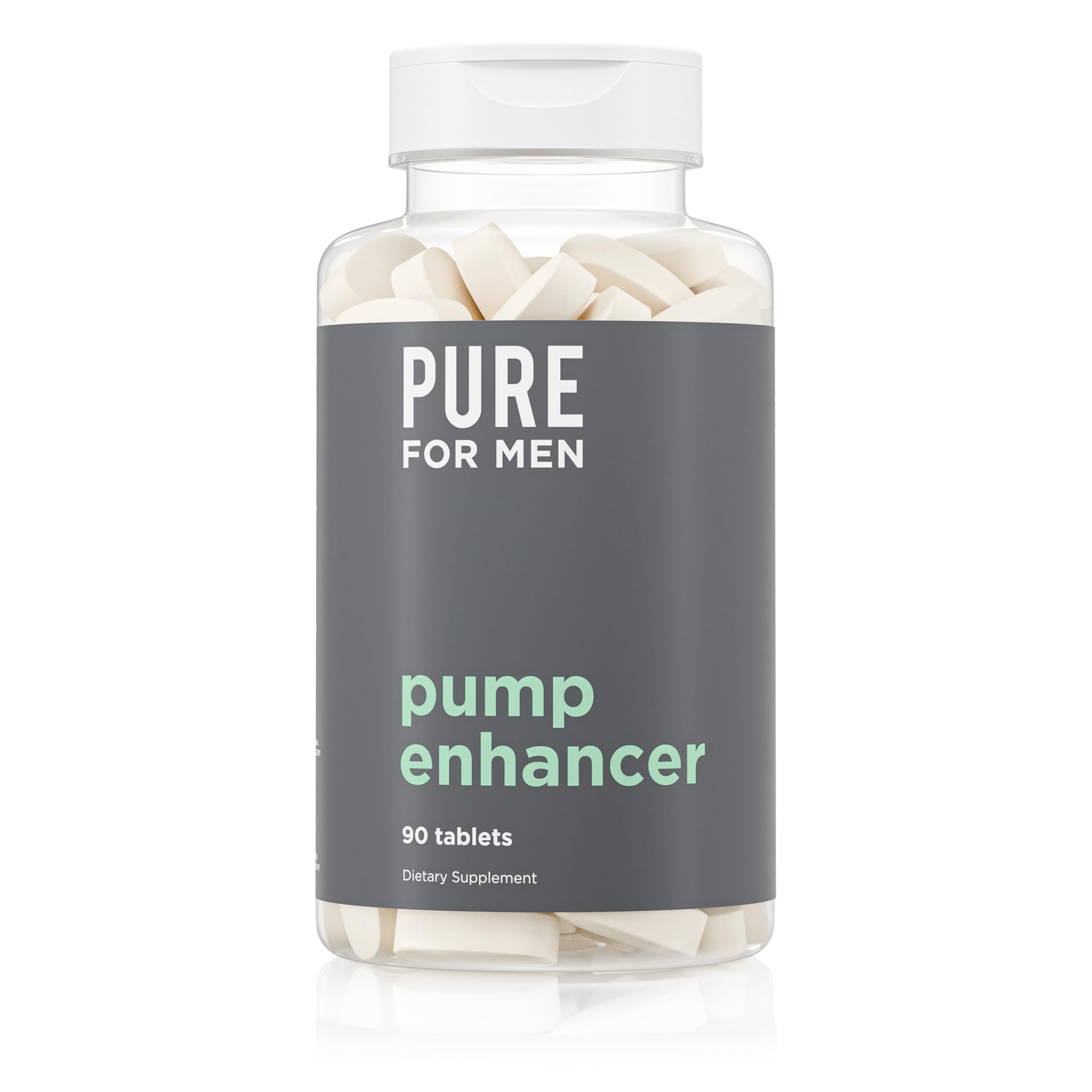 Pure for Men Pump Enhancer, botella visible, posible impulso de energía para entrenar.